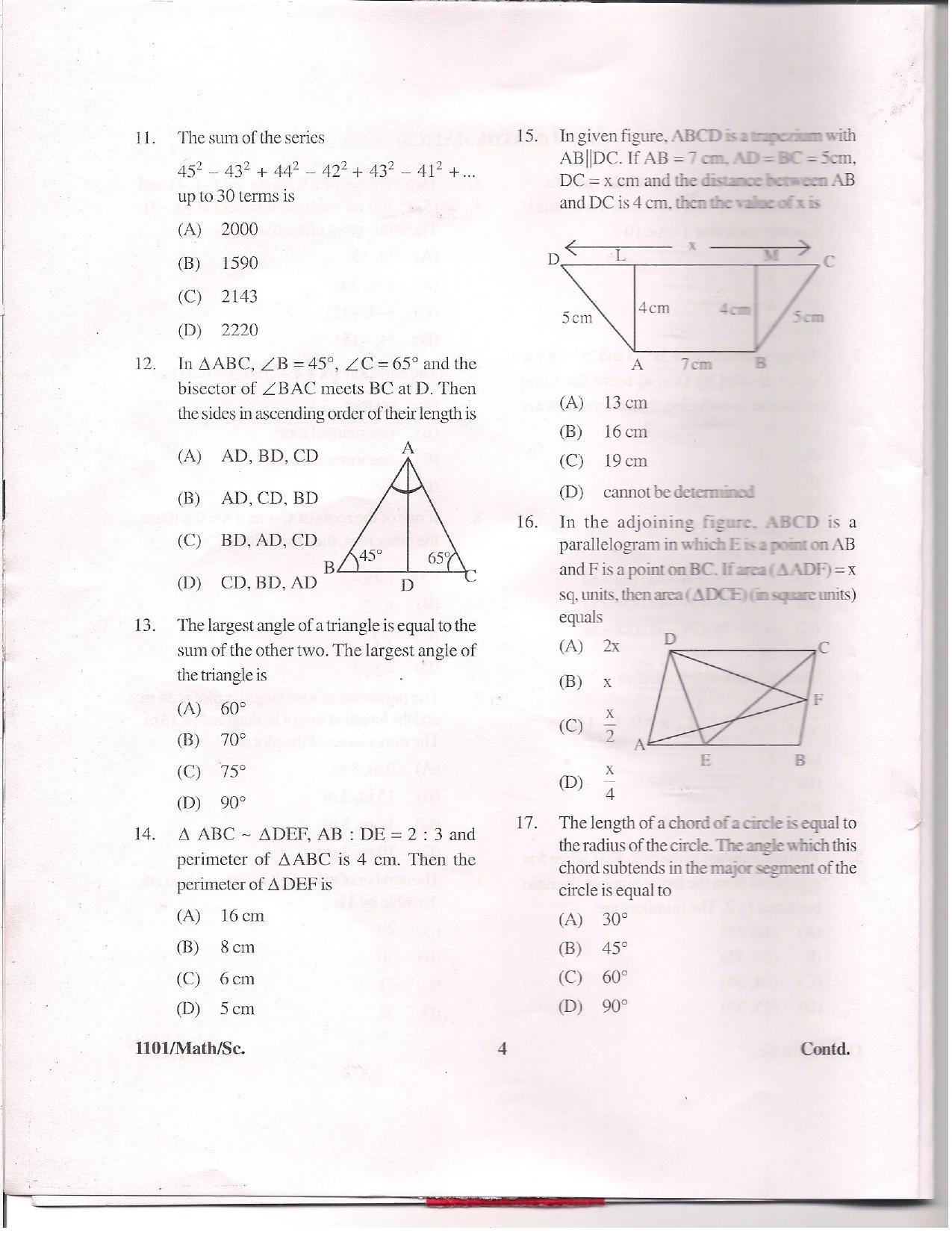 APJEE Mathematics & Science 2011 Question Paper - Page 3