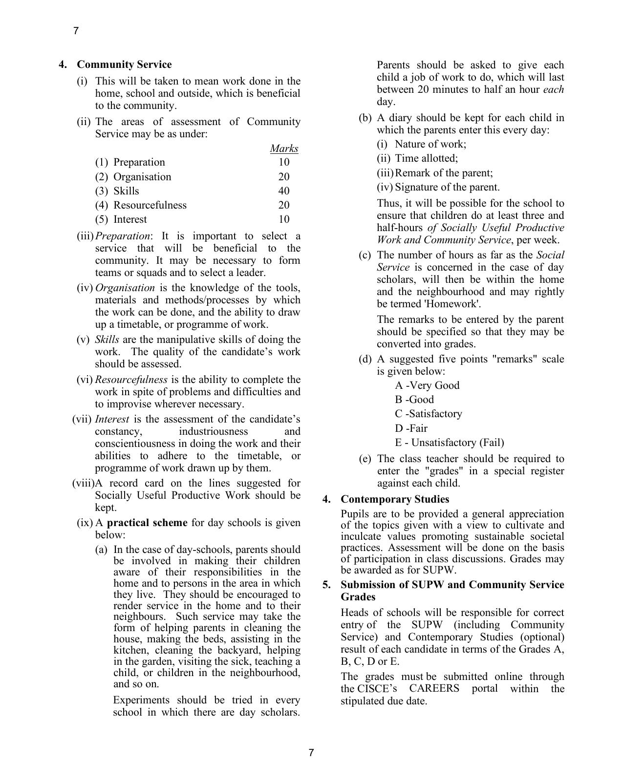 ISC Class XI SUPW 2025 Syllabus - Page 7