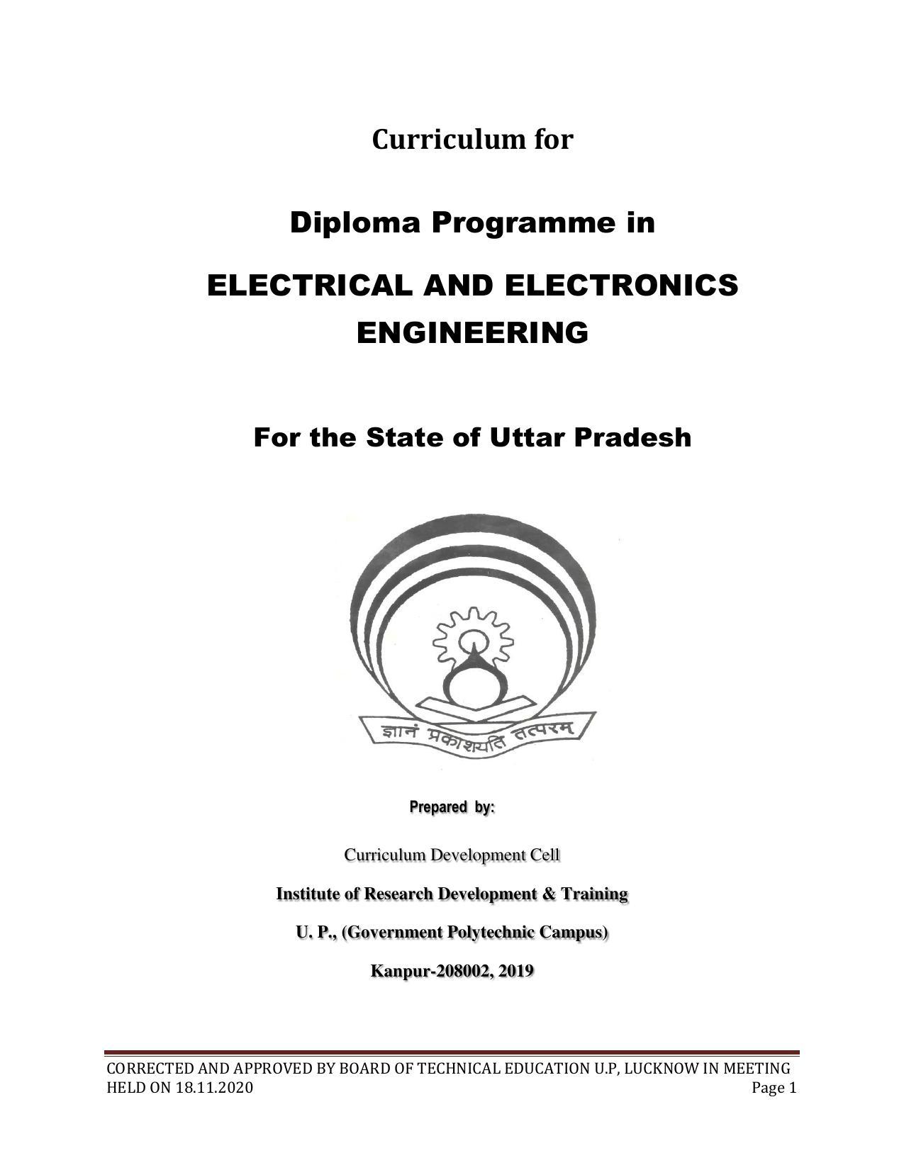 SYLLABUS FOR FIRST SEMESTER SESSION (2020-2021) - SIX SEMESTER DIPLOMA COURSE IN ELECTRICAL AND ELECTRONICS ENGINEERING - Page 1