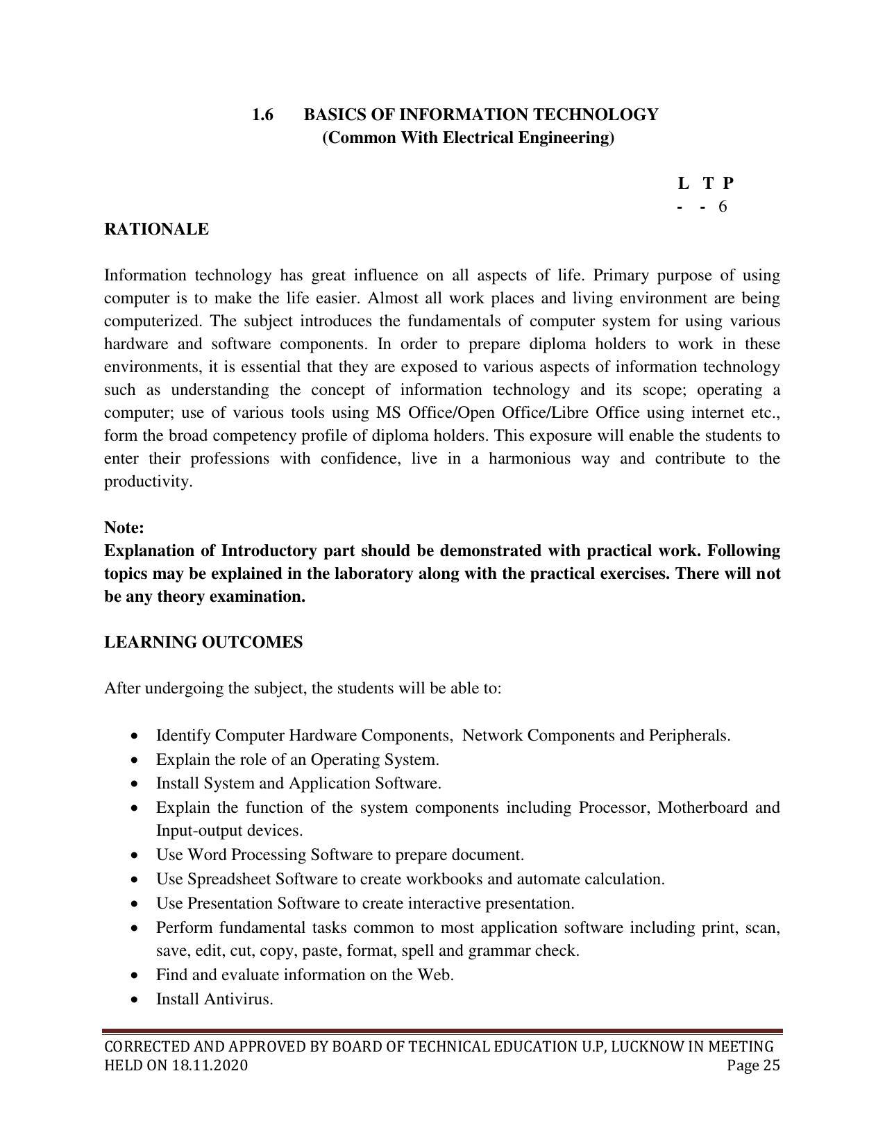 SYLLABUS FOR FIRST SEMESTER SESSION (2020-2021) - SIX SEMESTER DIPLOMA COURSE IN ELECTRICAL AND ELECTRONICS ENGINEERING - Page 25
