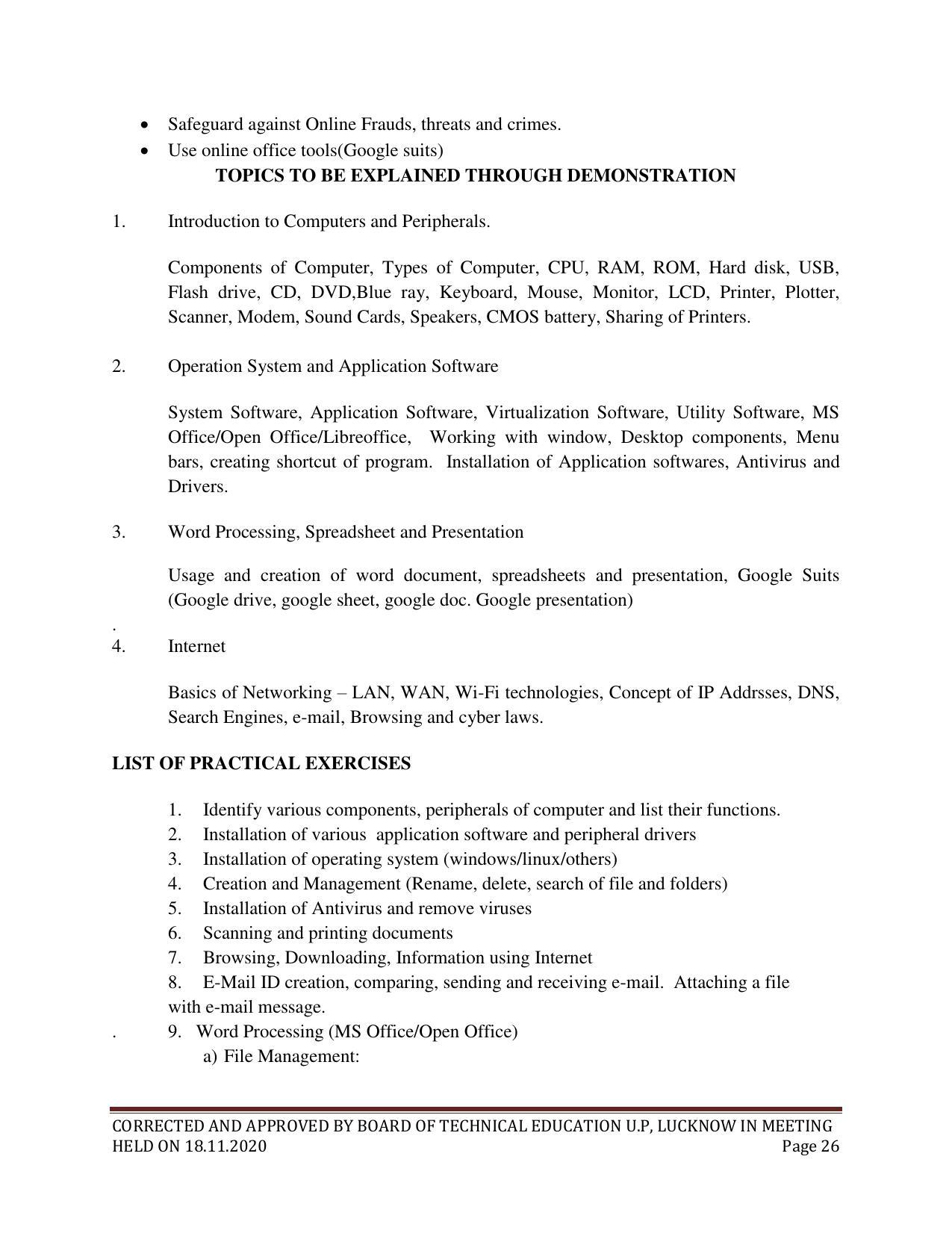 SYLLABUS FOR FIRST SEMESTER SESSION (2020-2021) - SIX SEMESTER DIPLOMA COURSE IN ELECTRICAL AND ELECTRONICS ENGINEERING - Page 26