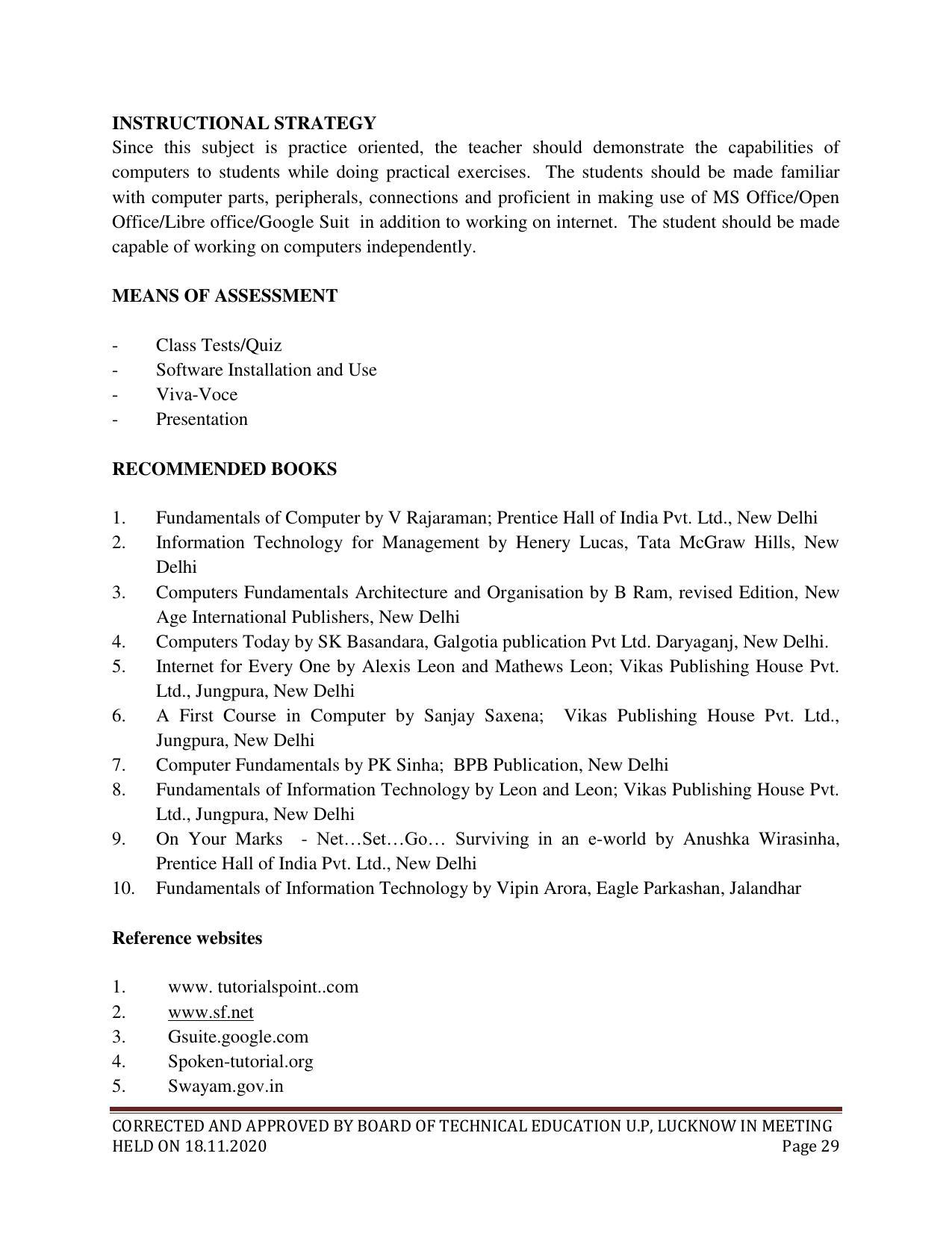 SYLLABUS FOR FIRST SEMESTER SESSION (2020-2021) - SIX SEMESTER DIPLOMA COURSE IN ELECTRICAL AND ELECTRONICS ENGINEERING - Page 29