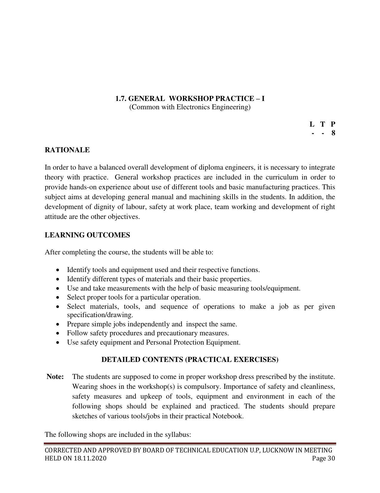 SYLLABUS FOR FIRST SEMESTER SESSION (2020-2021) - SIX SEMESTER DIPLOMA COURSE IN ELECTRICAL AND ELECTRONICS ENGINEERING - Page 30
