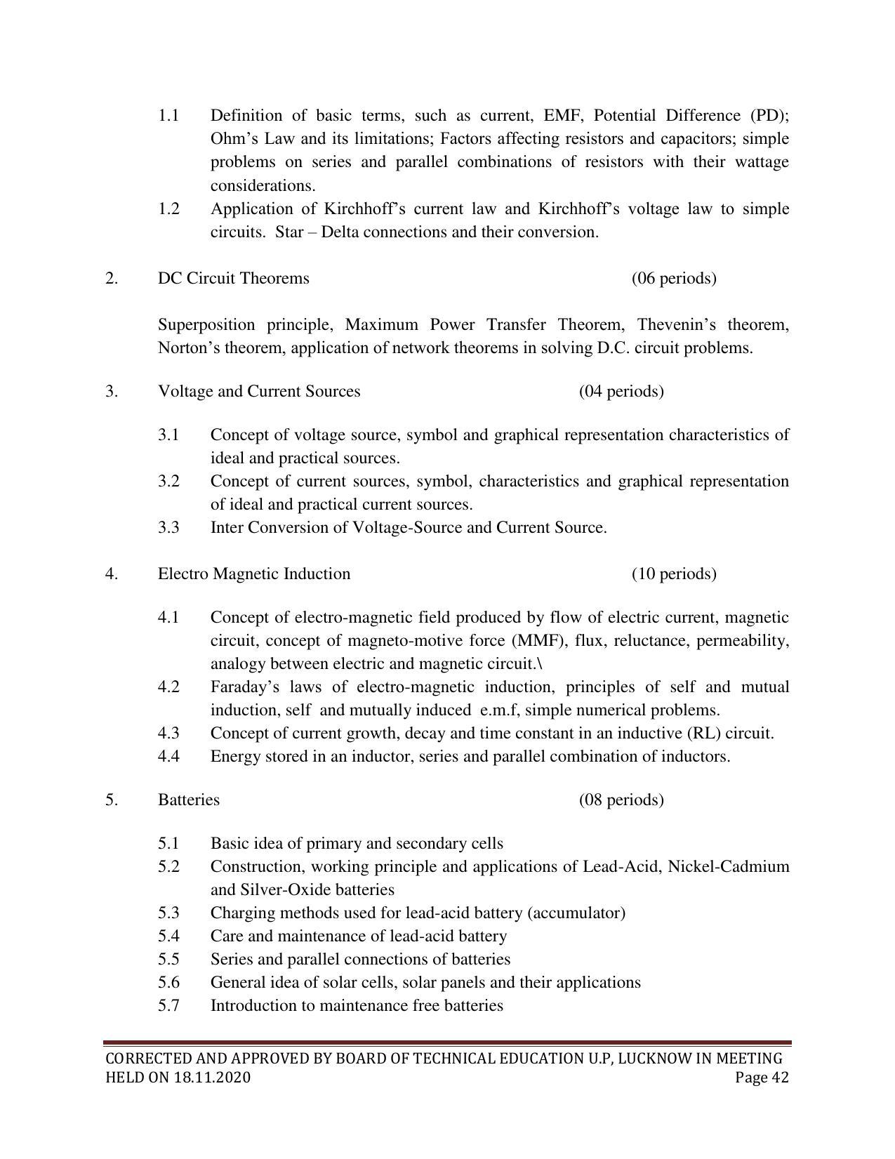 SYLLABUS FOR FIRST SEMESTER SESSION (2020-2021) - SIX SEMESTER DIPLOMA COURSE IN ELECTRICAL AND ELECTRONICS ENGINEERING - Page 42