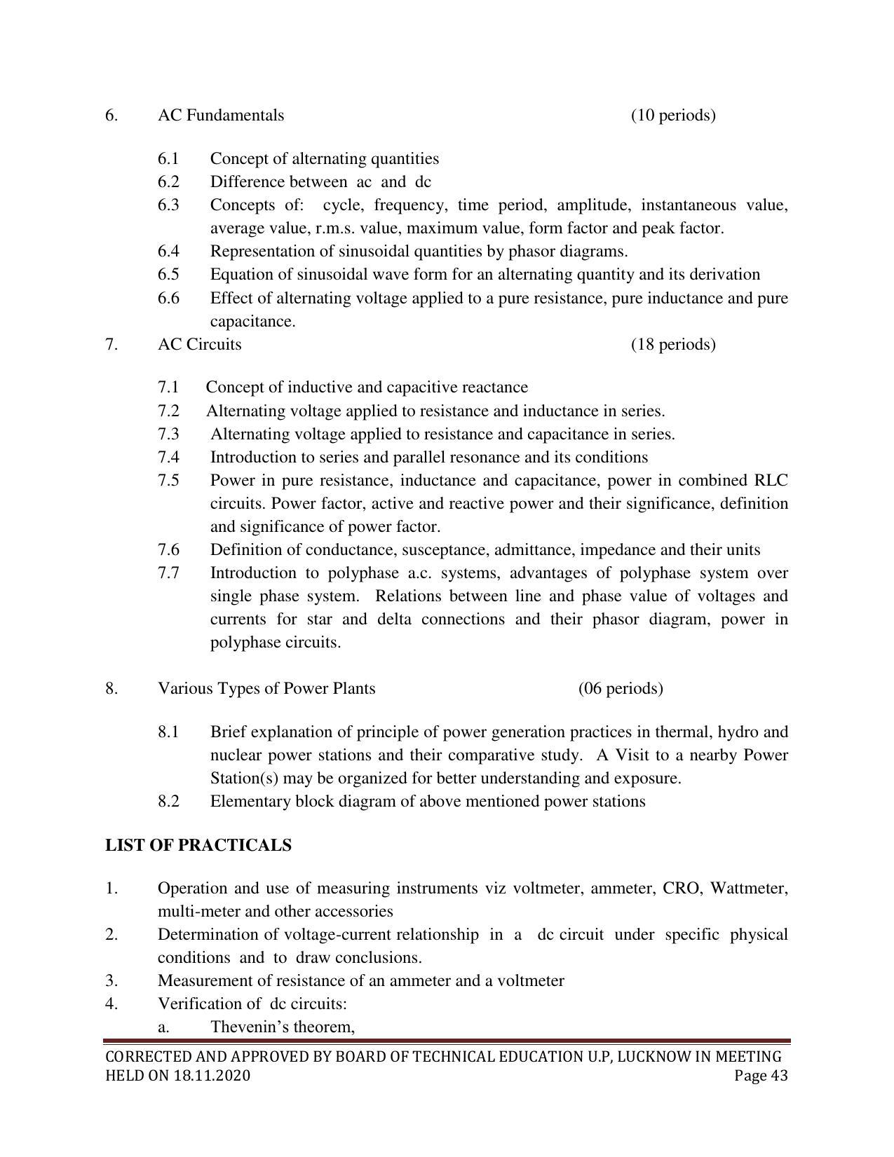 SYLLABUS FOR FIRST SEMESTER SESSION (2020-2021) - SIX SEMESTER DIPLOMA COURSE IN ELECTRICAL AND ELECTRONICS ENGINEERING - Page 43