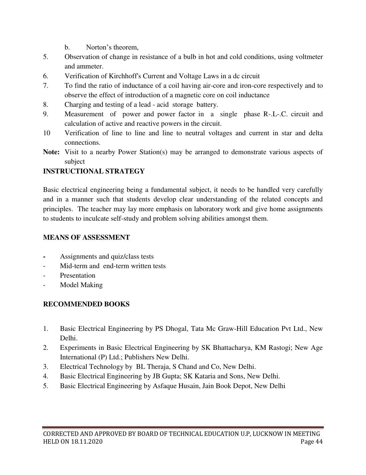 SYLLABUS FOR FIRST SEMESTER SESSION (2020-2021) - SIX SEMESTER DIPLOMA COURSE IN ELECTRICAL AND ELECTRONICS ENGINEERING - Page 44