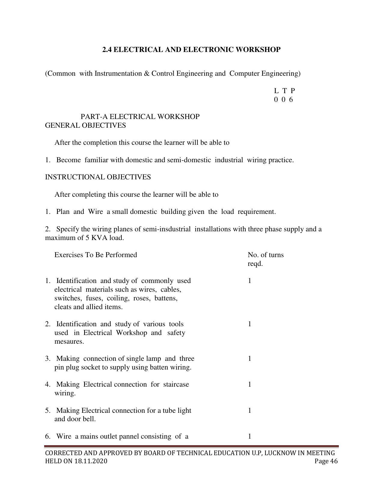 SYLLABUS FOR FIRST SEMESTER SESSION (2020-2021) - SIX SEMESTER DIPLOMA COURSE IN ELECTRICAL AND ELECTRONICS ENGINEERING - Page 46