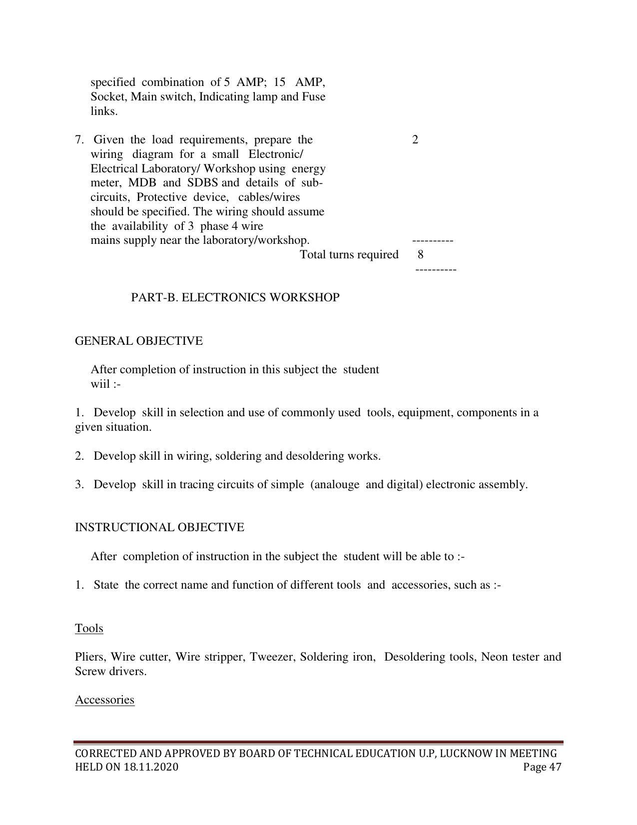 SYLLABUS FOR FIRST SEMESTER SESSION (2020-2021) - SIX SEMESTER DIPLOMA COURSE IN ELECTRICAL AND ELECTRONICS ENGINEERING - Page 47