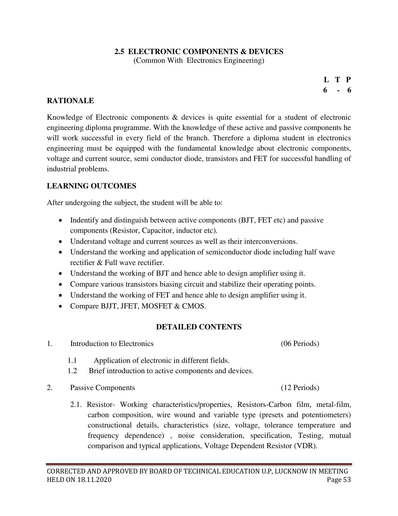 SYLLABUS FOR FIRST SEMESTER SESSION (2020-2021) - SIX SEMESTER DIPLOMA COURSE IN ELECTRICAL AND ELECTRONICS ENGINEERING - Page 53