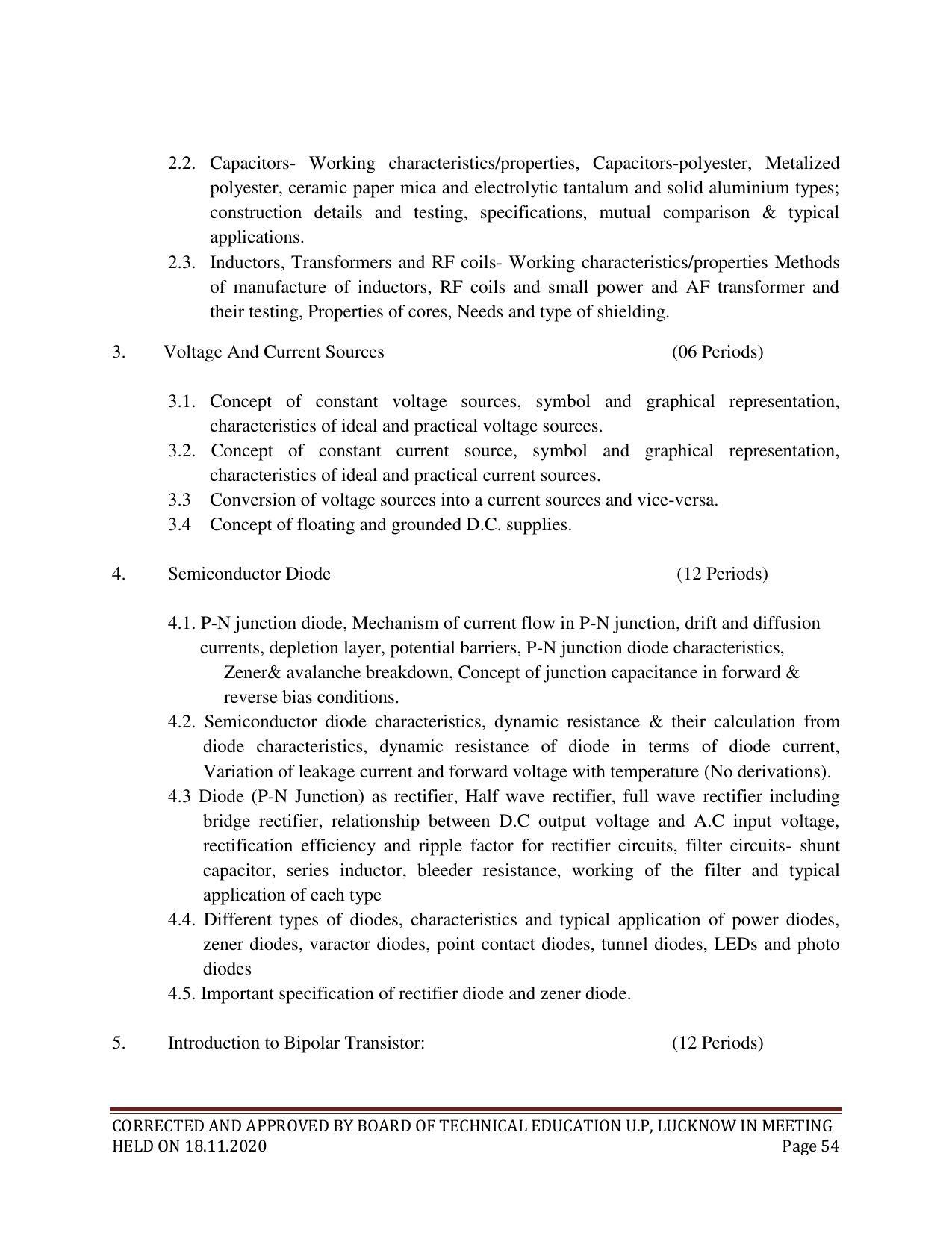 SYLLABUS FOR FIRST SEMESTER SESSION (2020-2021) - SIX SEMESTER DIPLOMA COURSE IN ELECTRICAL AND ELECTRONICS ENGINEERING - Page 54