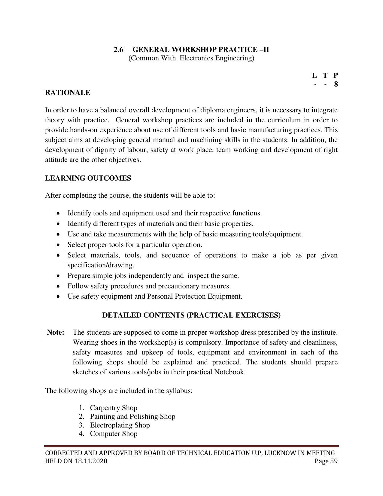 SYLLABUS FOR FIRST SEMESTER SESSION (2020-2021) - SIX SEMESTER DIPLOMA COURSE IN ELECTRICAL AND ELECTRONICS ENGINEERING - Page 59
