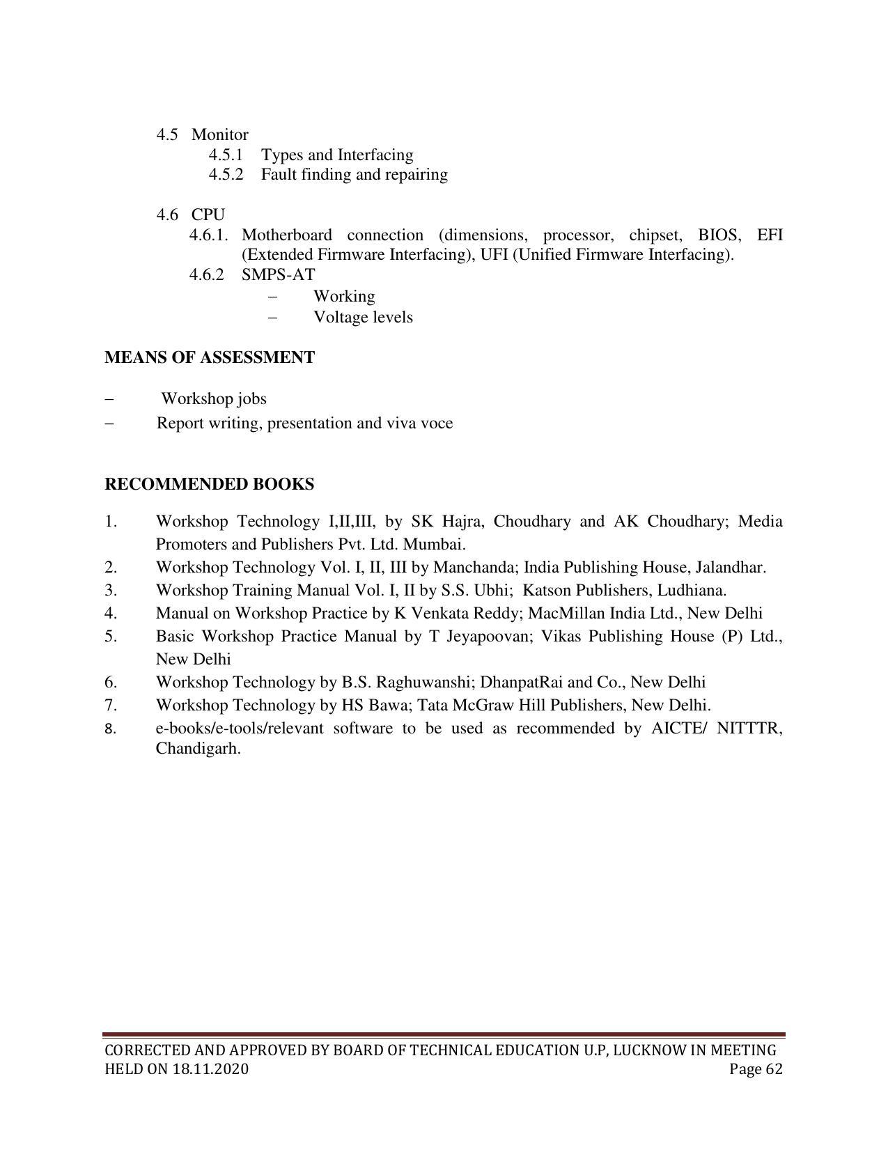 SYLLABUS FOR FIRST SEMESTER SESSION (2020-2021) - SIX SEMESTER DIPLOMA COURSE IN ELECTRICAL AND ELECTRONICS ENGINEERING - Page 62