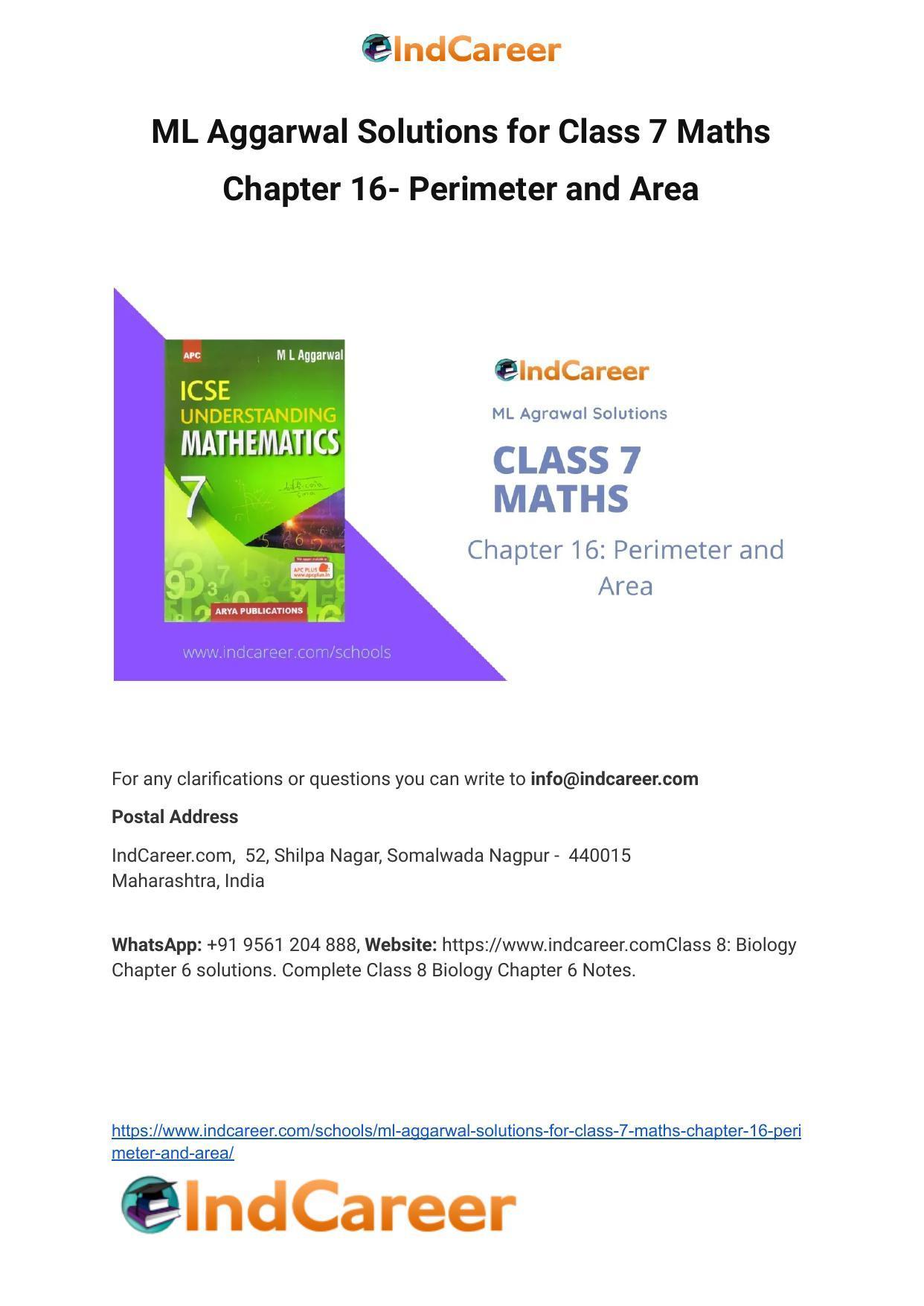 ML Aggarwal Solutions for Class 7 Maths Chapter 16- Perimeter and Area - Page 1