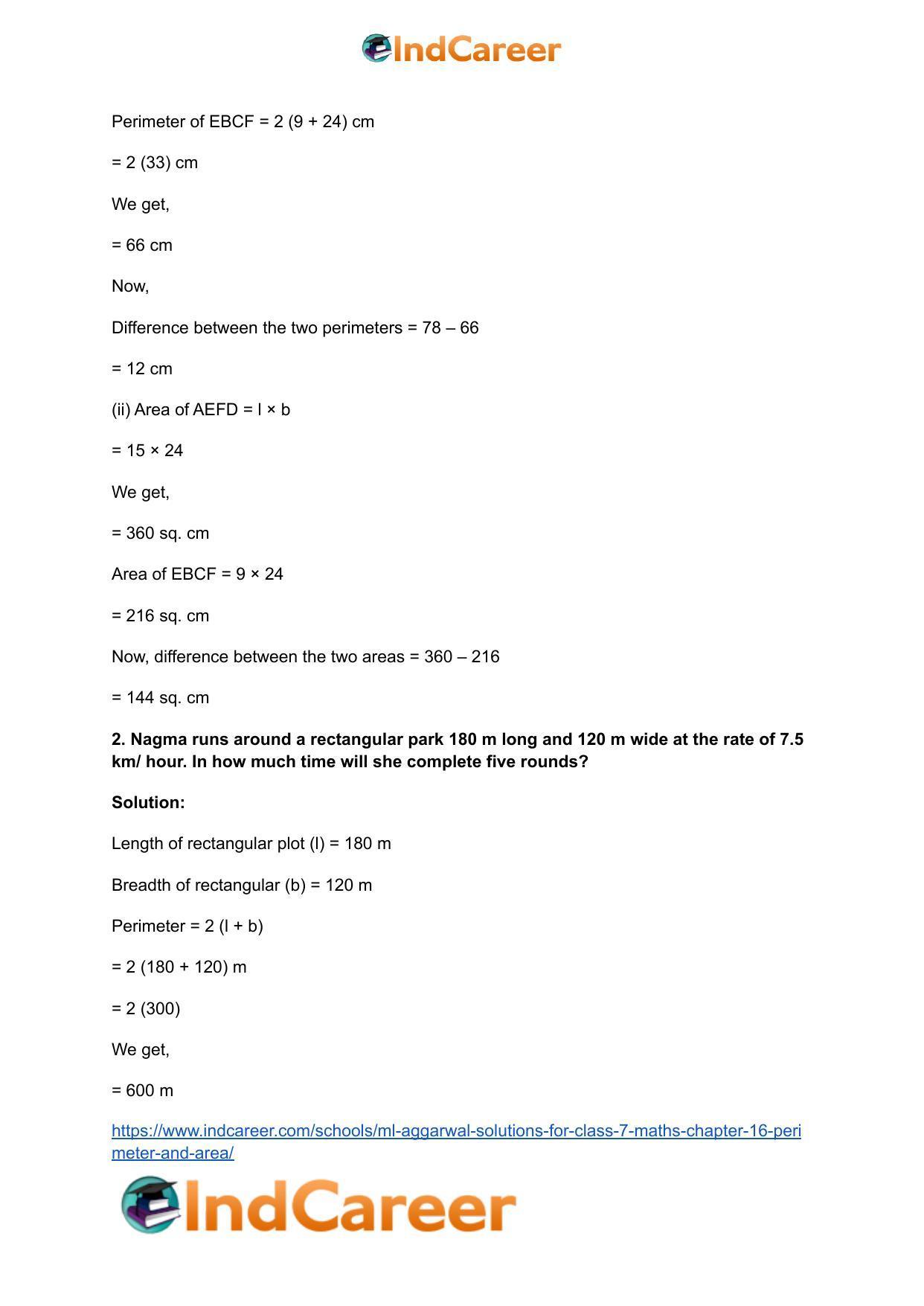 ML Aggarwal Solutions for Class 7 Maths Chapter 16- Perimeter and Area - Page 4