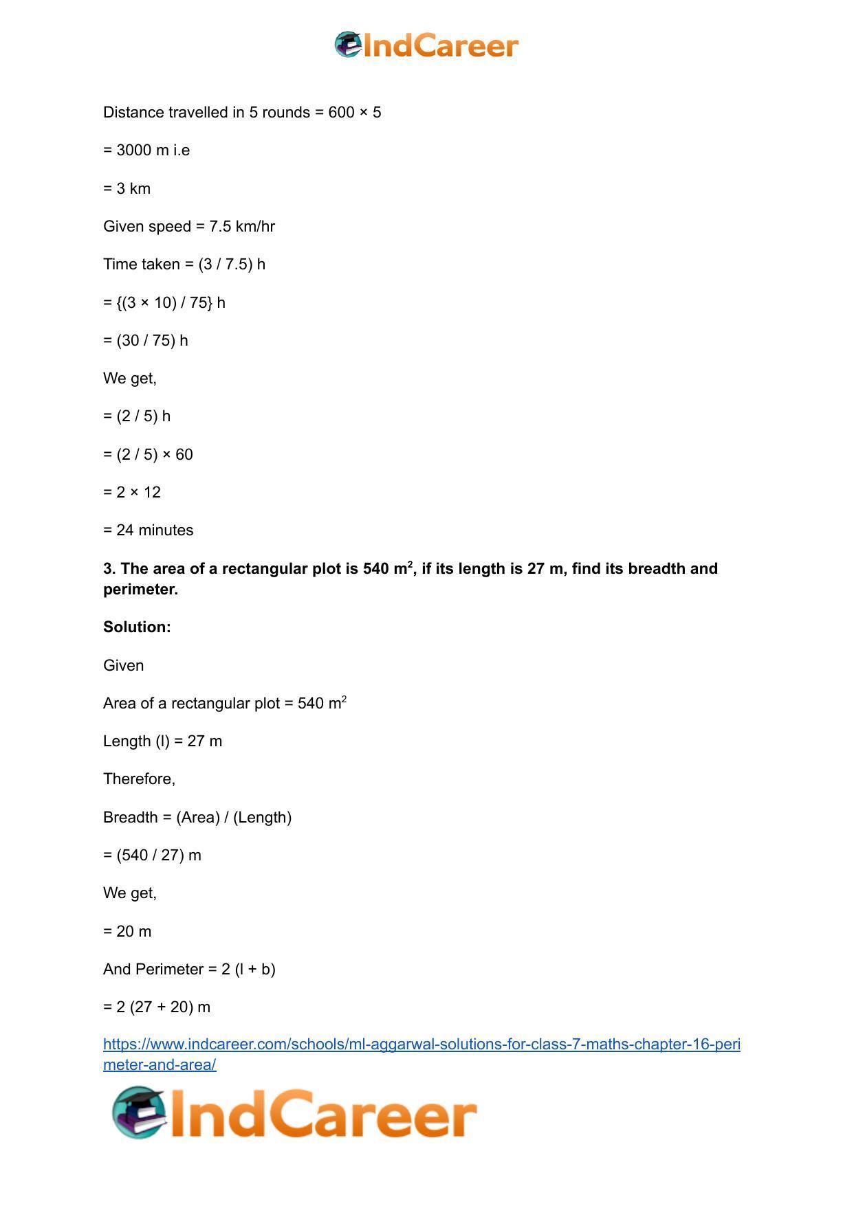 ML Aggarwal Solutions for Class 7 Maths Chapter 16- Perimeter and Area - Page 5