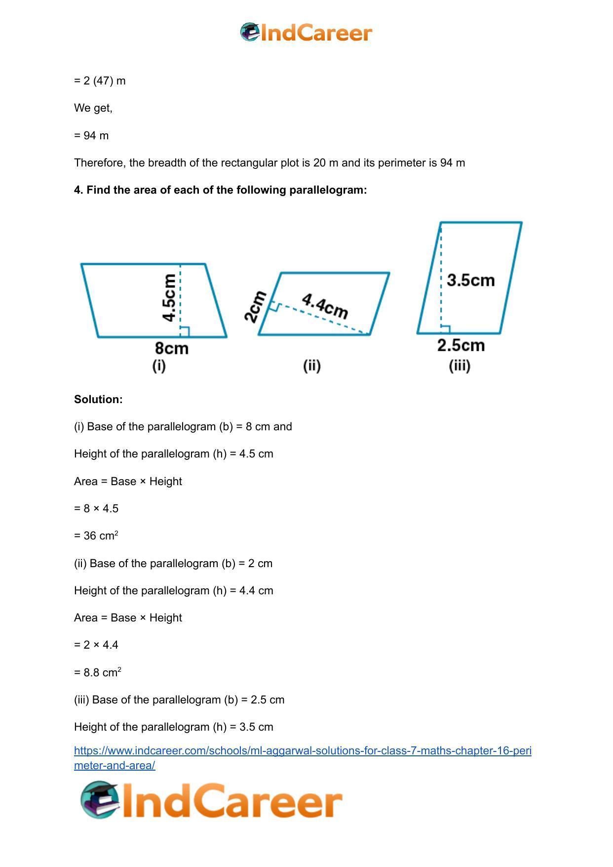 ML Aggarwal Solutions for Class 7 Maths Chapter 16- Perimeter and Area - Page 6
