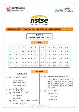 NSTSE 2023 Class 3 Answer Key (Paper Code 487)