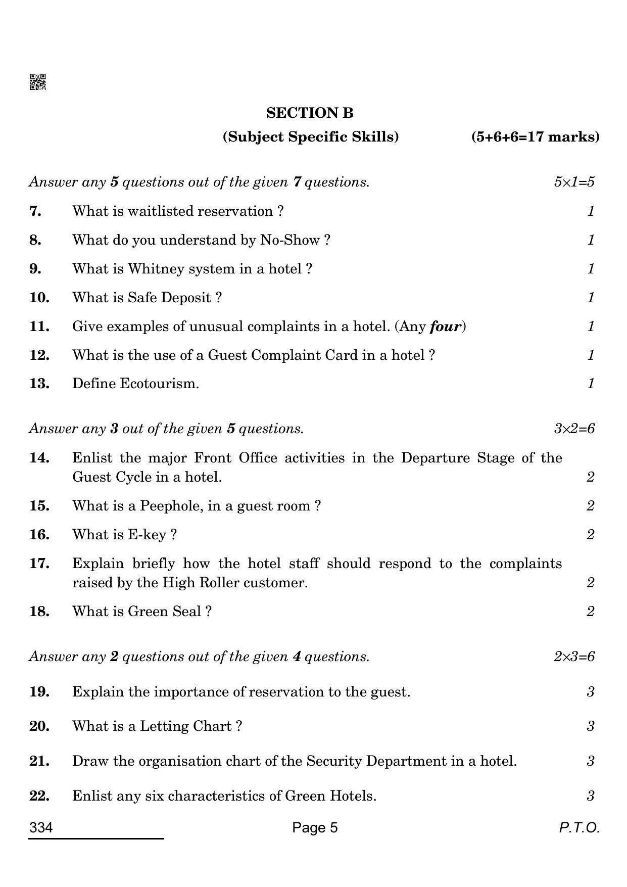 CBSE Class 12 334_Front Office Operations 2022 Question Paper - Page 5
