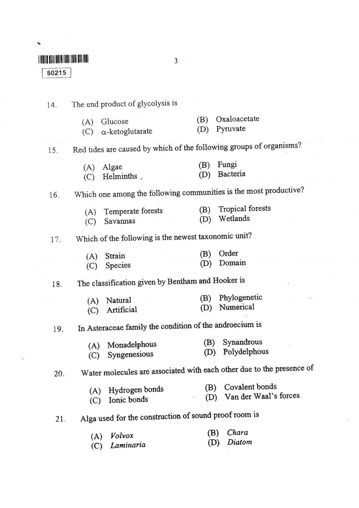 CUSAT CAT 2015 Botany Question Paper - Page 4