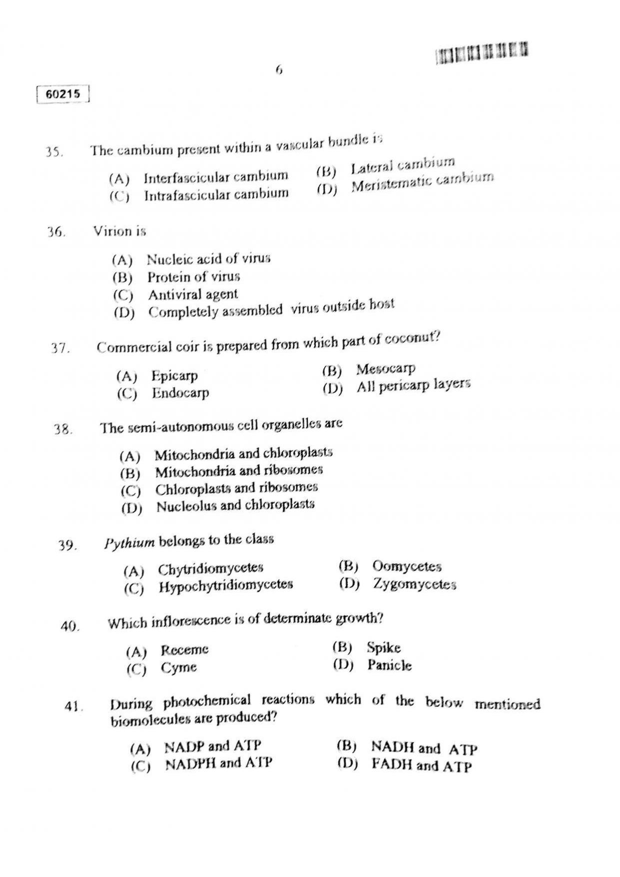 CUSAT CAT 2015 Botany Question Paper - Page 7