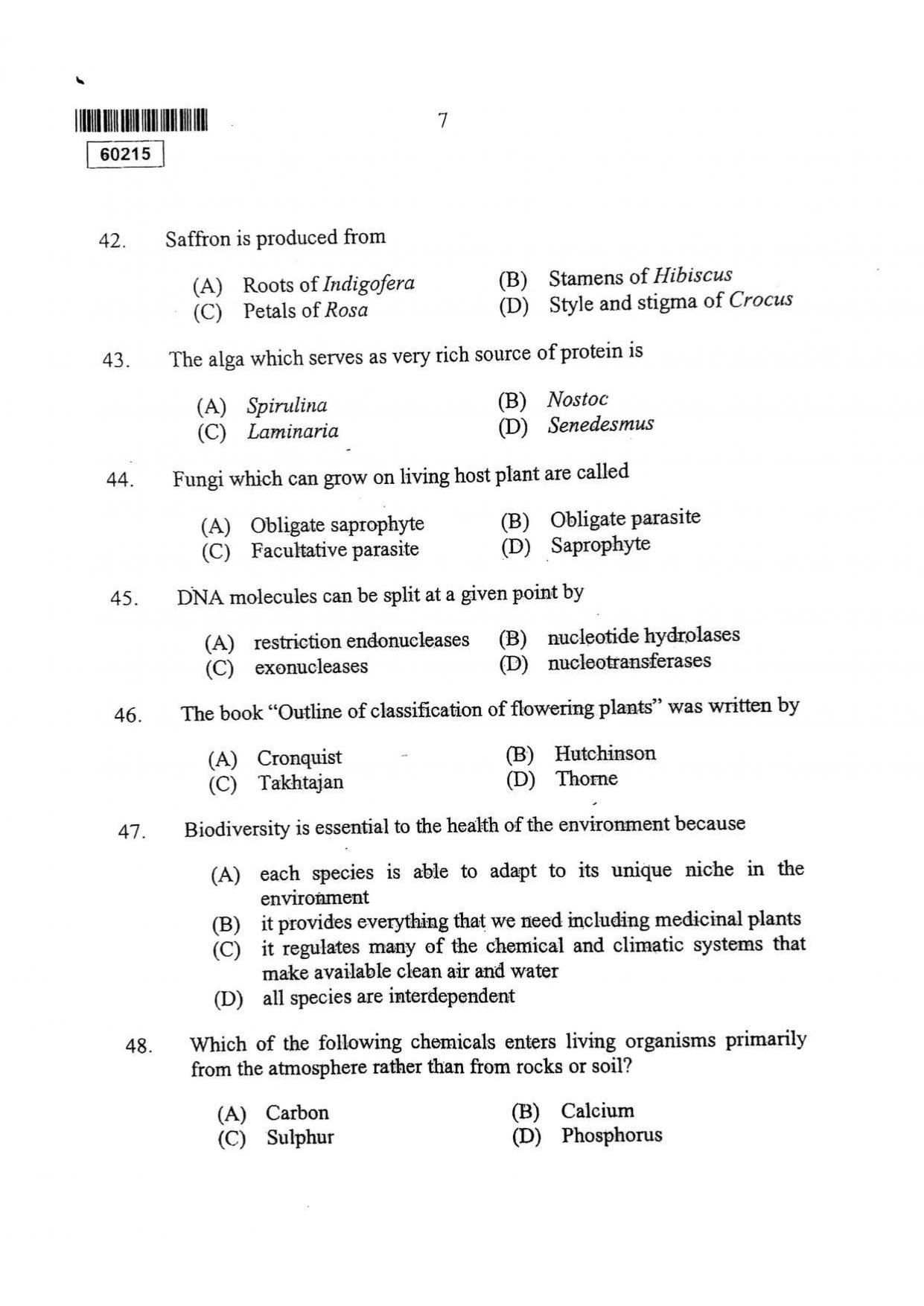 CUSAT CAT 2015 Botany Question Paper - Page 8