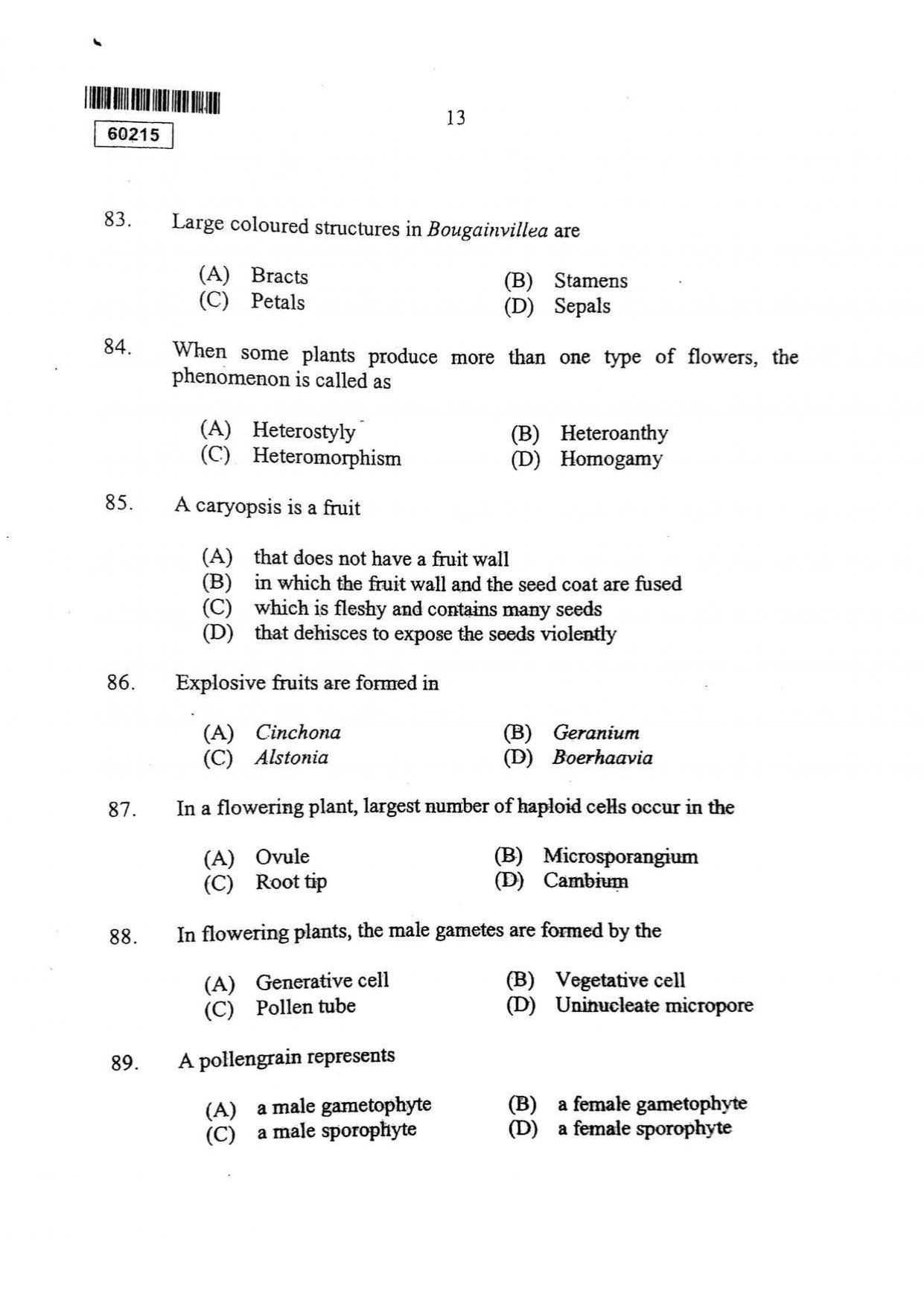 CUSAT CAT 2015 Botany Question Paper - Page 14