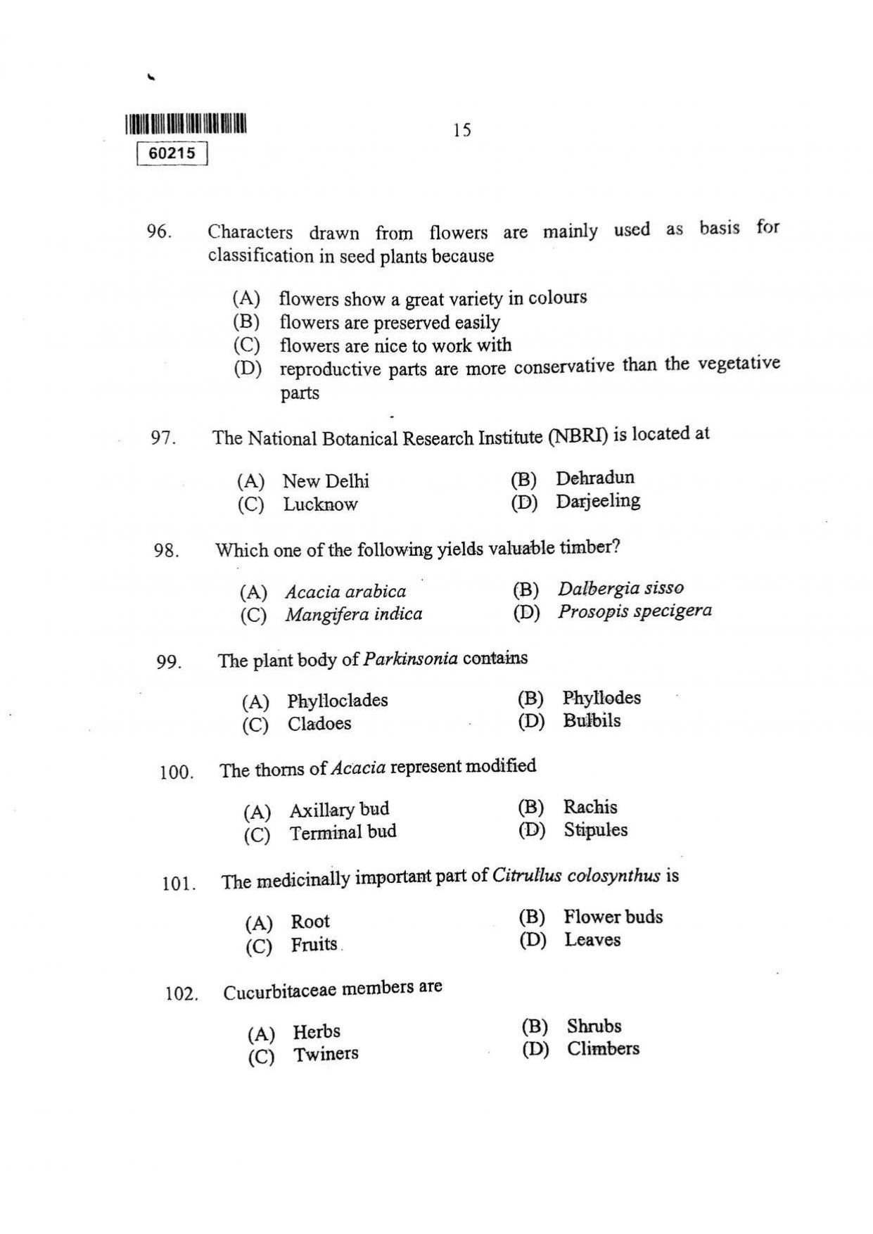 CUSAT CAT 2015 Botany Question Paper - Page 16