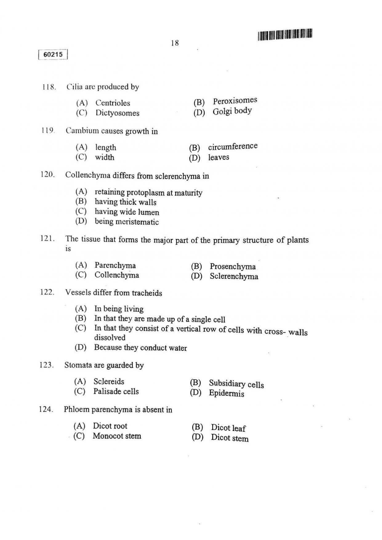 CUSAT CAT 2015 Botany Question Paper - Page 19