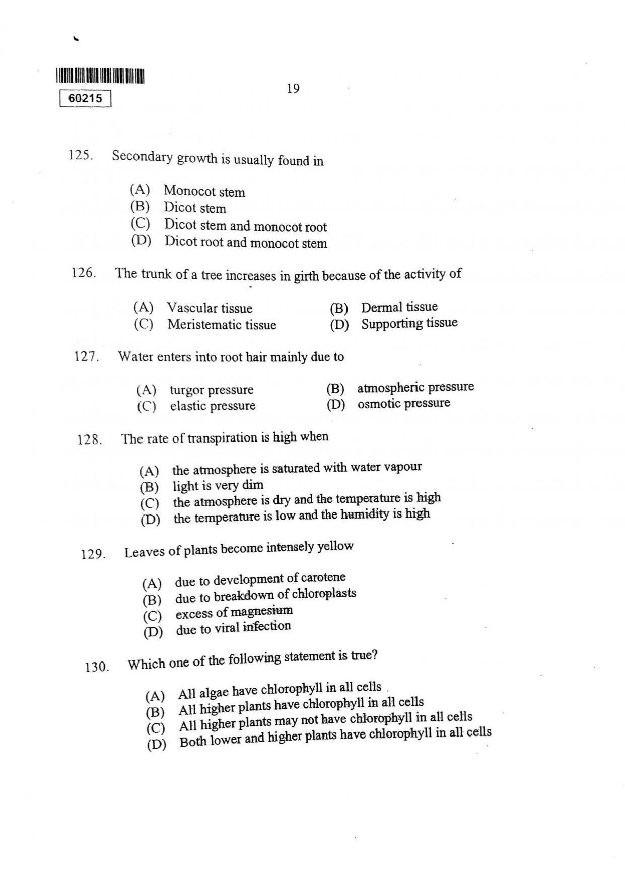 CUSAT CAT 2015 Botany Question Paper - Page 20