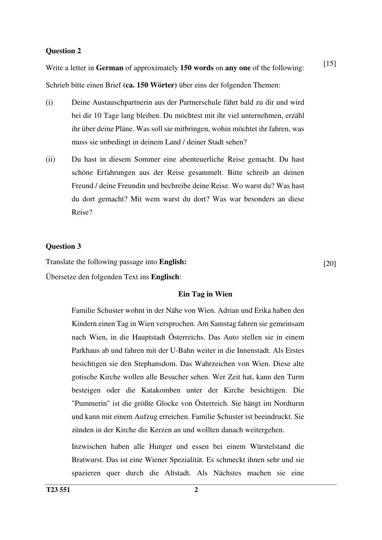 ICSE Class 10 GERMAN (Group III Elective) 2023 Question Paper - Page 2