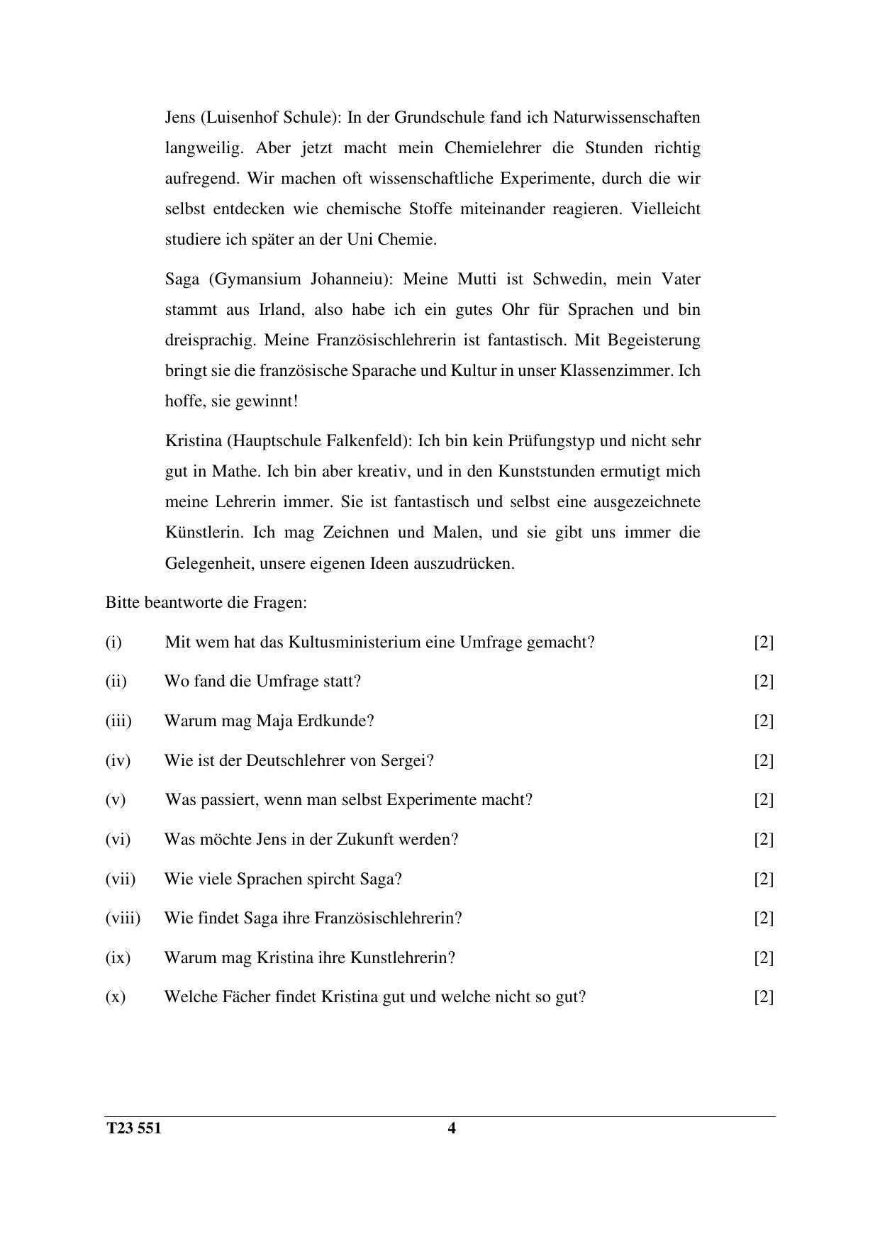ICSE Class 10 GERMAN (Group III Elective) 2023 Question Paper - Page 4