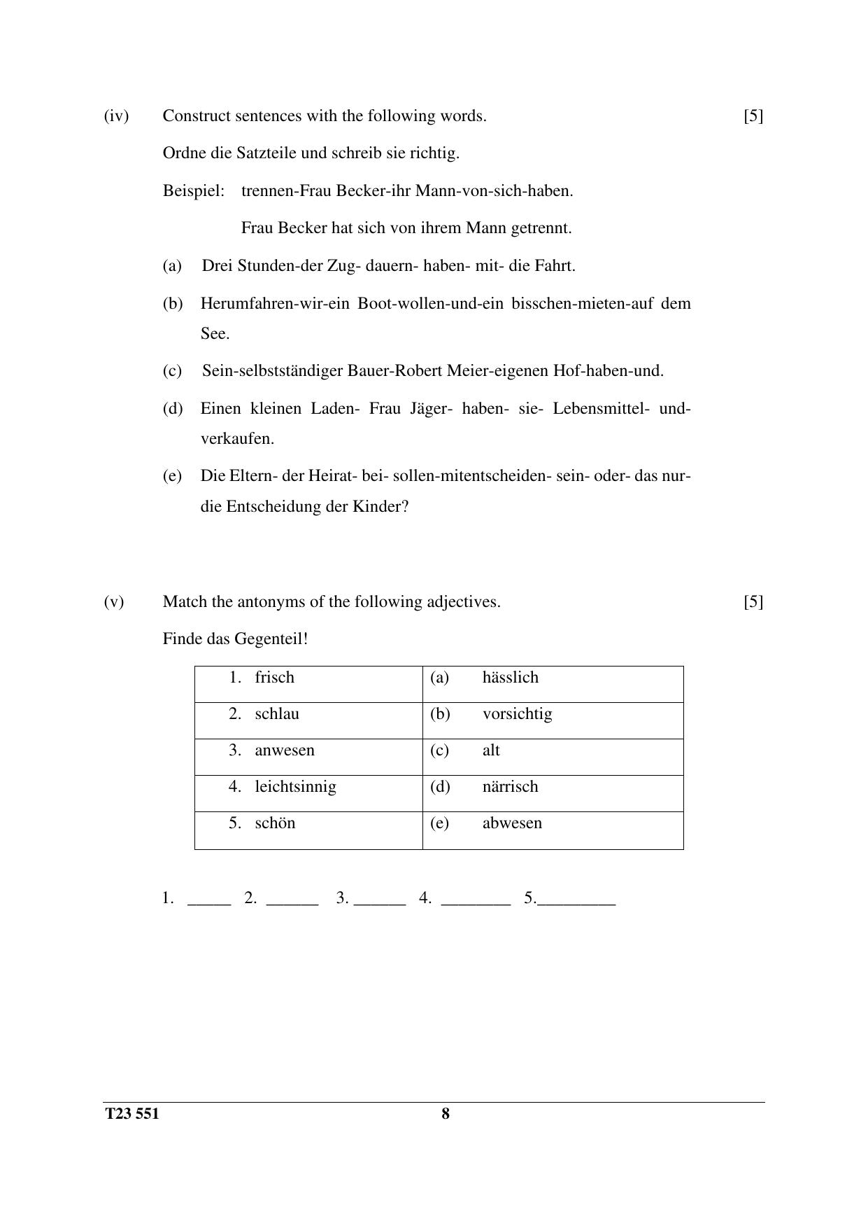 ICSE Class 10 GERMAN (Group III Elective) 2023 Question Paper - Page 8