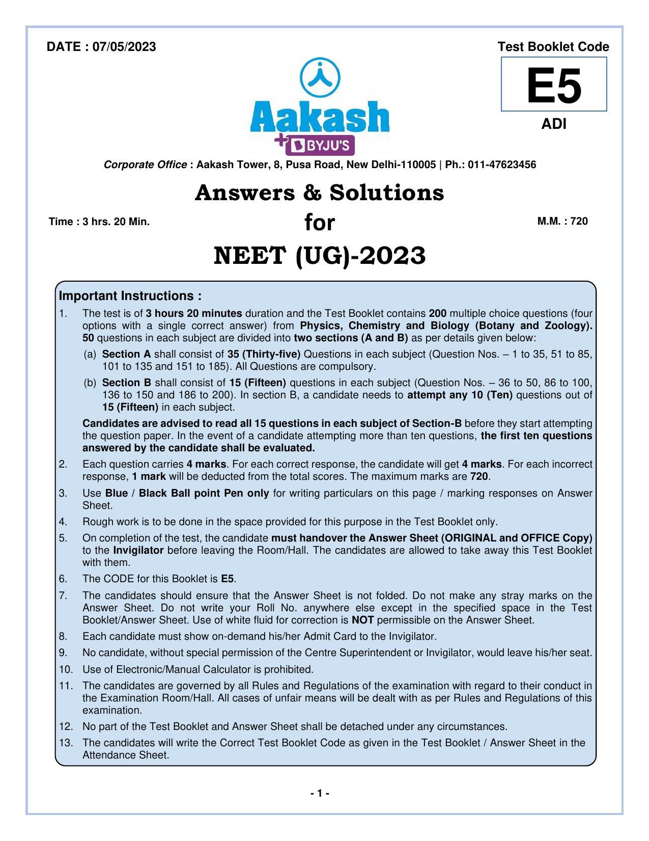 NEET 2023 Question Paper E5 - Page 1