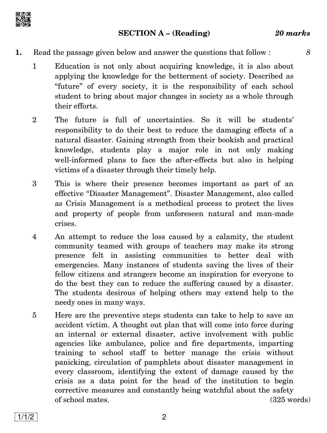 CBSE Class 10 1-1-2 ENGLISH COMM. 2019 Compartment Question Paper - Page 2