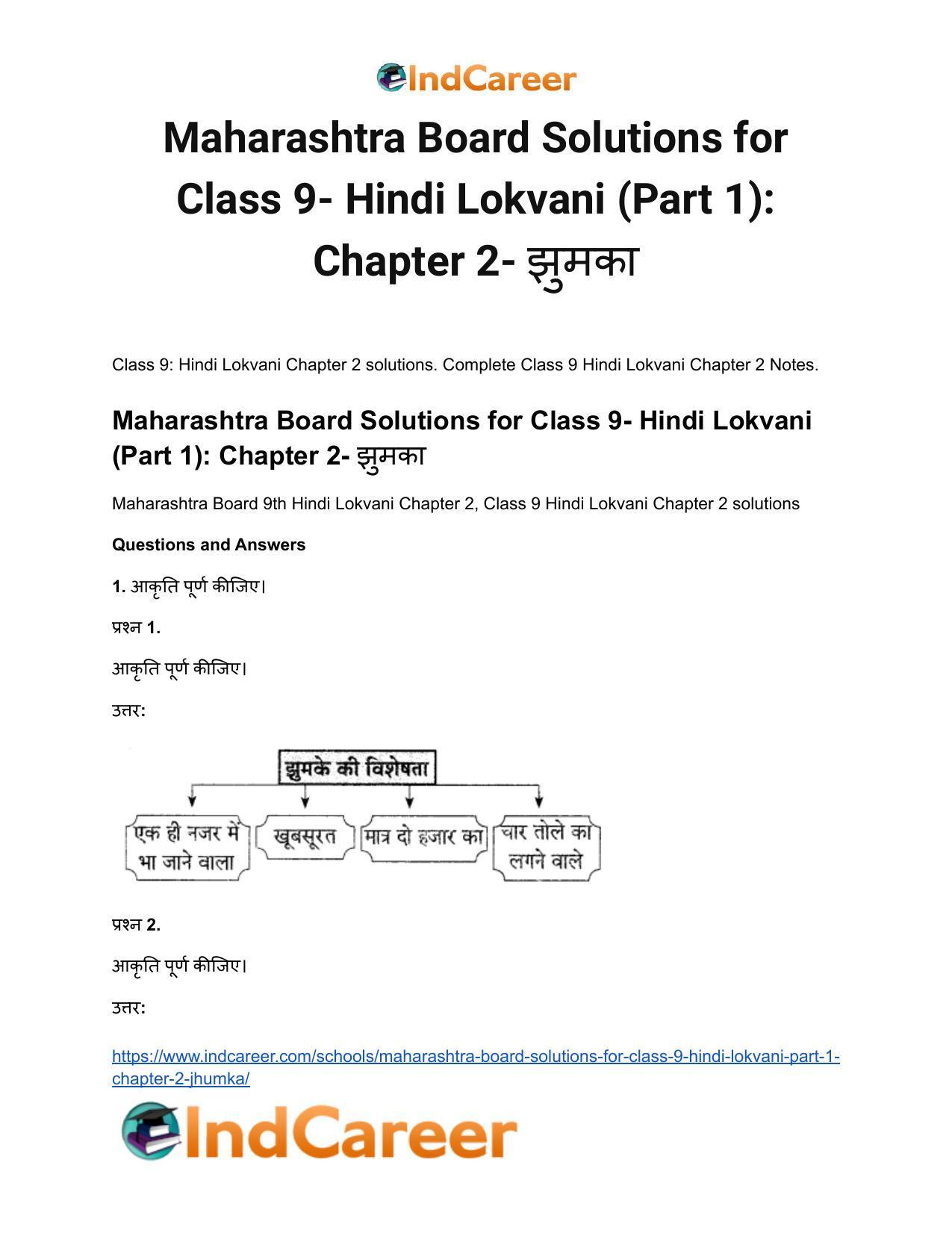 Maharashtra Board Solutions for Class 9- Hindi Lokvani (Part 1): Chapter 2- झुमका - Page 2