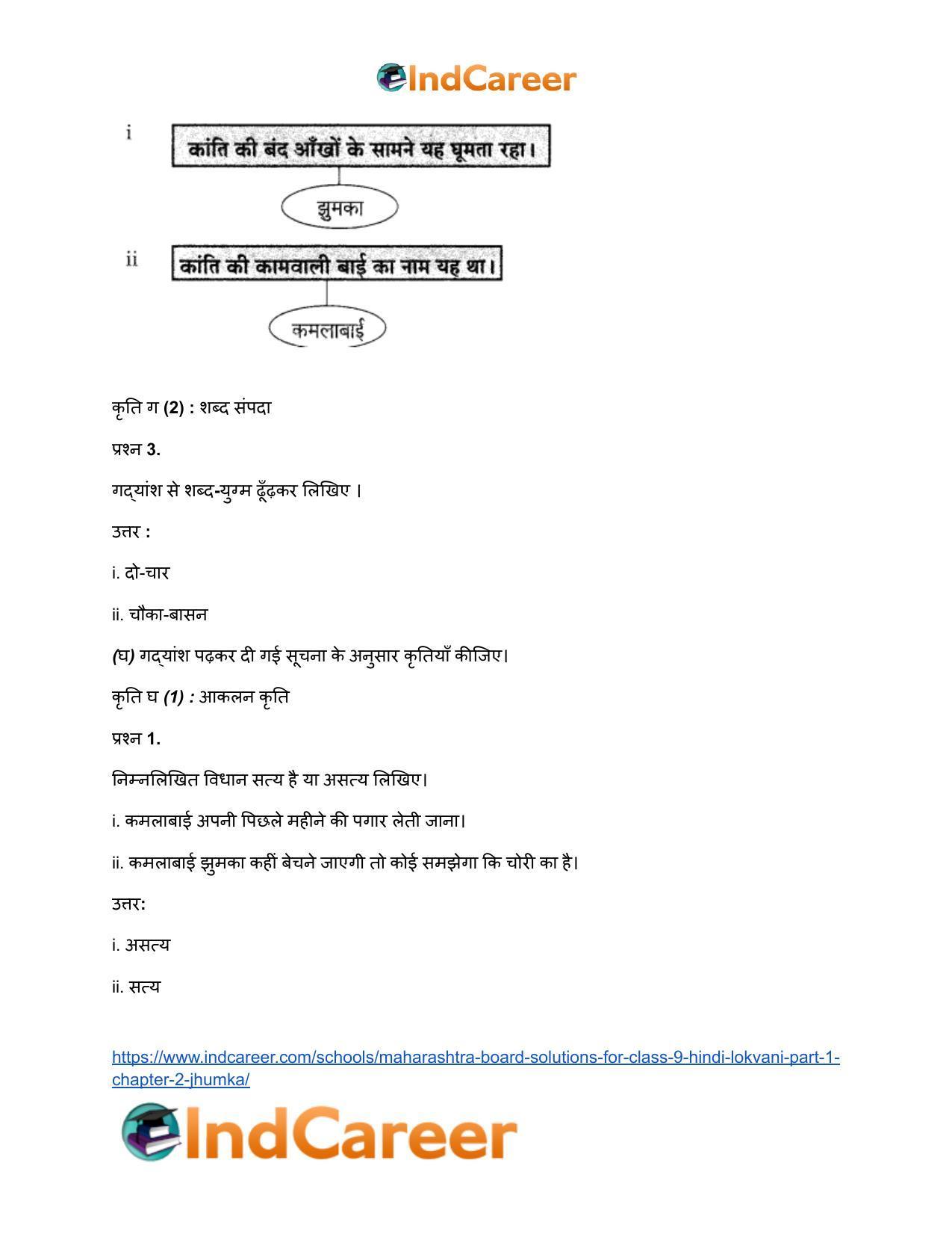 Maharashtra Board Solutions for Class 9- Hindi Lokvani (Part 1): Chapter 2- झुमका - Page 14
