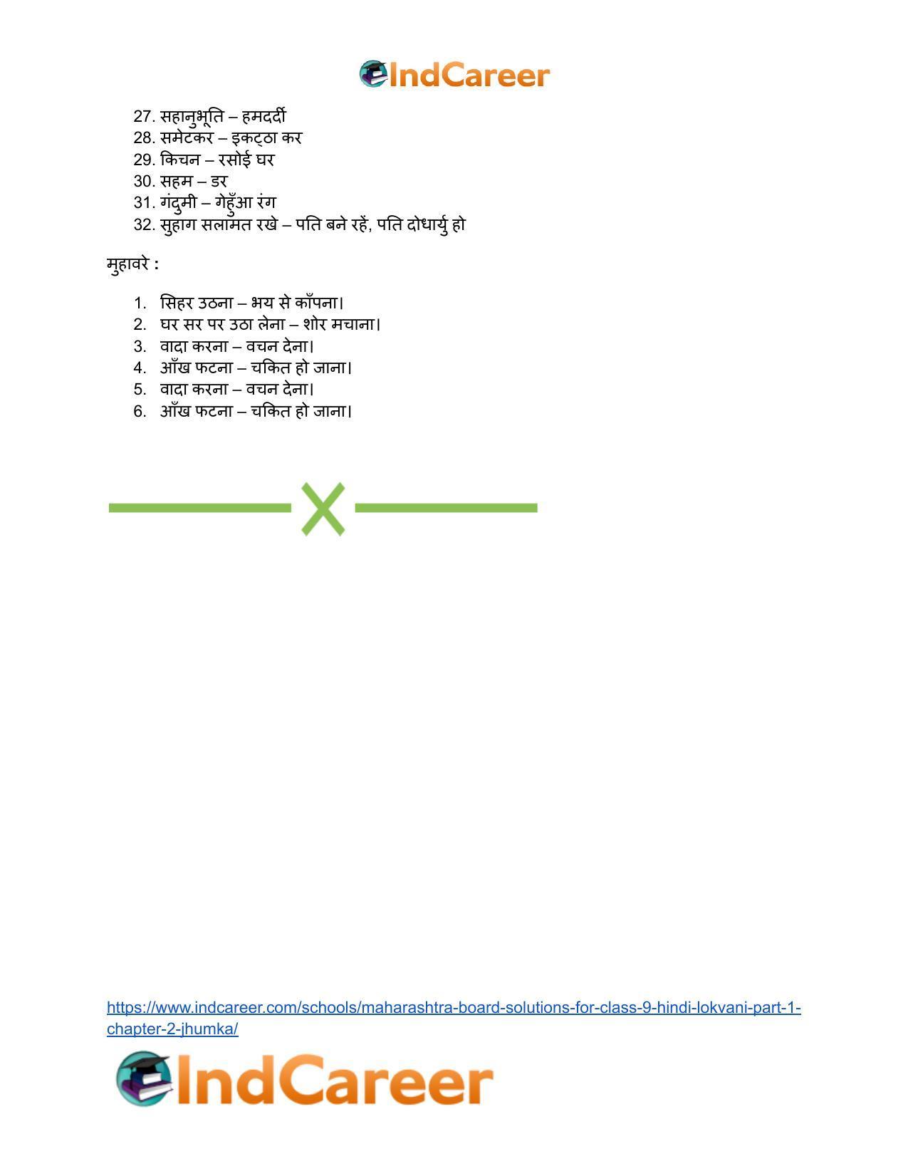 Maharashtra Board Solutions for Class 9- Hindi Lokvani (Part 1): Chapter 2- झुमका - Page 18