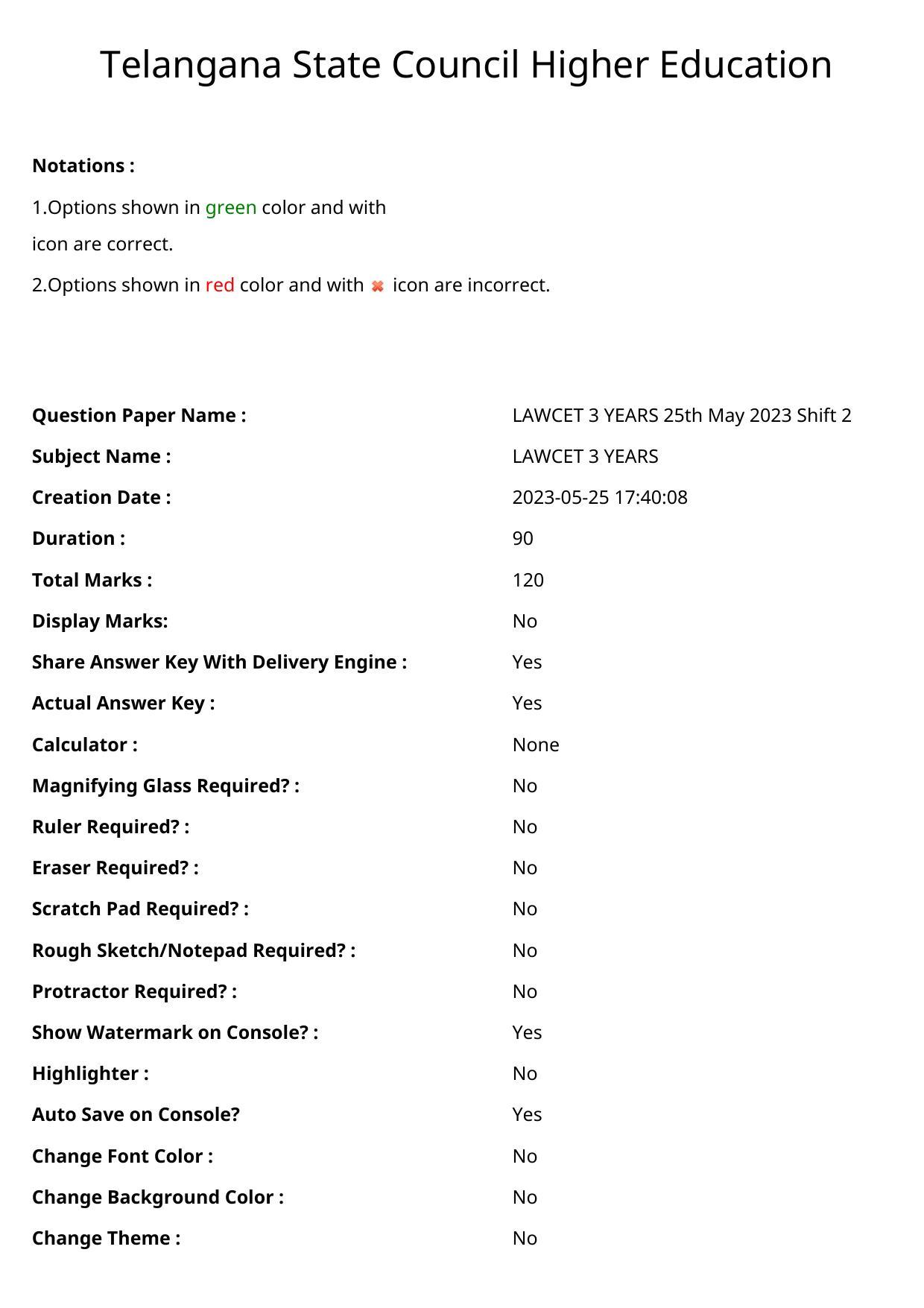 TS LAWCET 2023 LAWCET 3 YEARS Shift 2 Question Paper - Page 1