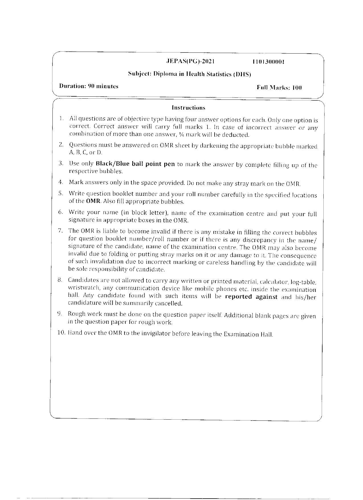WBJEEB JEMAS (PG) 2021 DHS Question Paper - Page 1