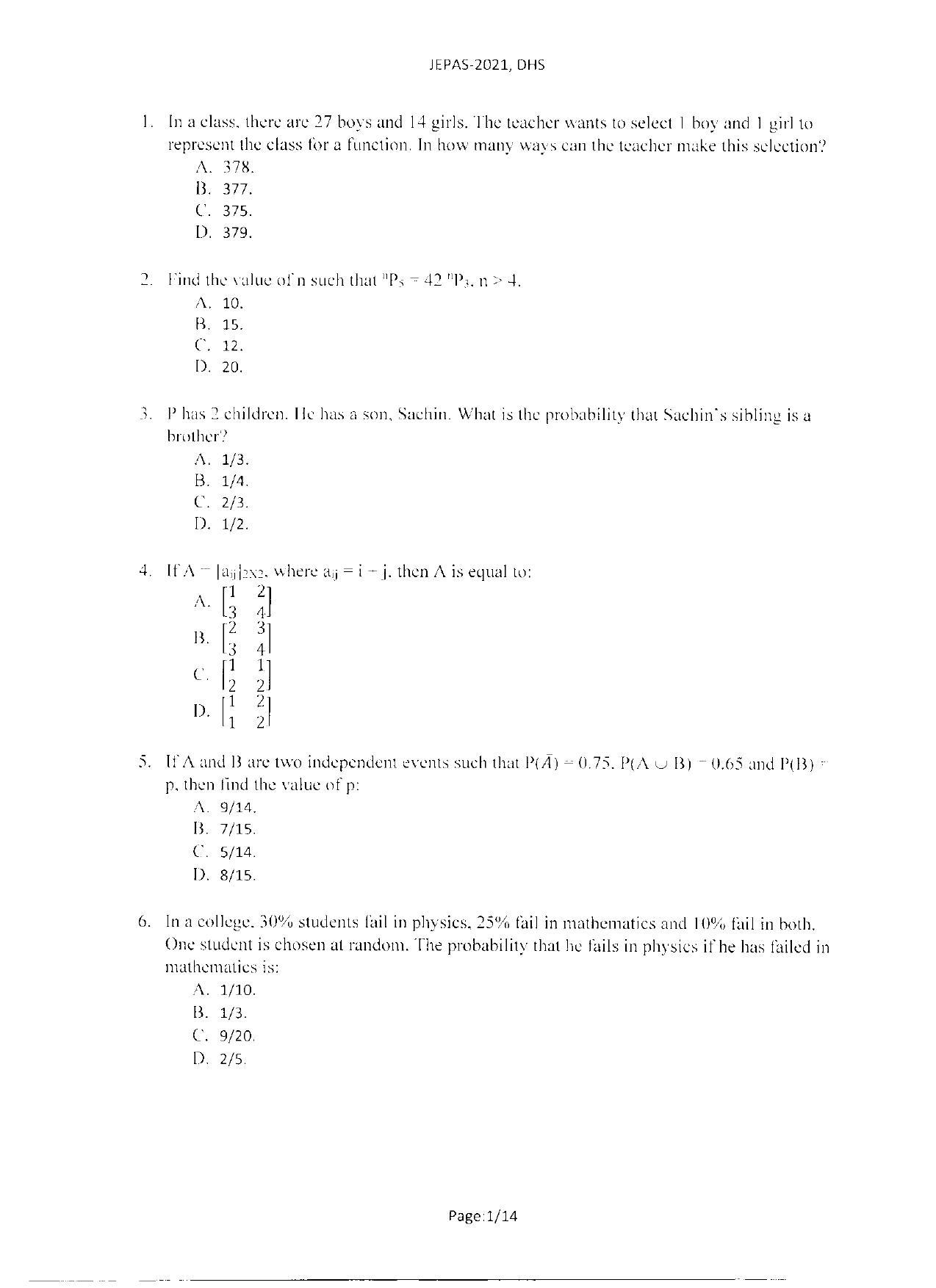 WBJEEB JEMAS (PG) 2021 DHS Question Paper - Page 3