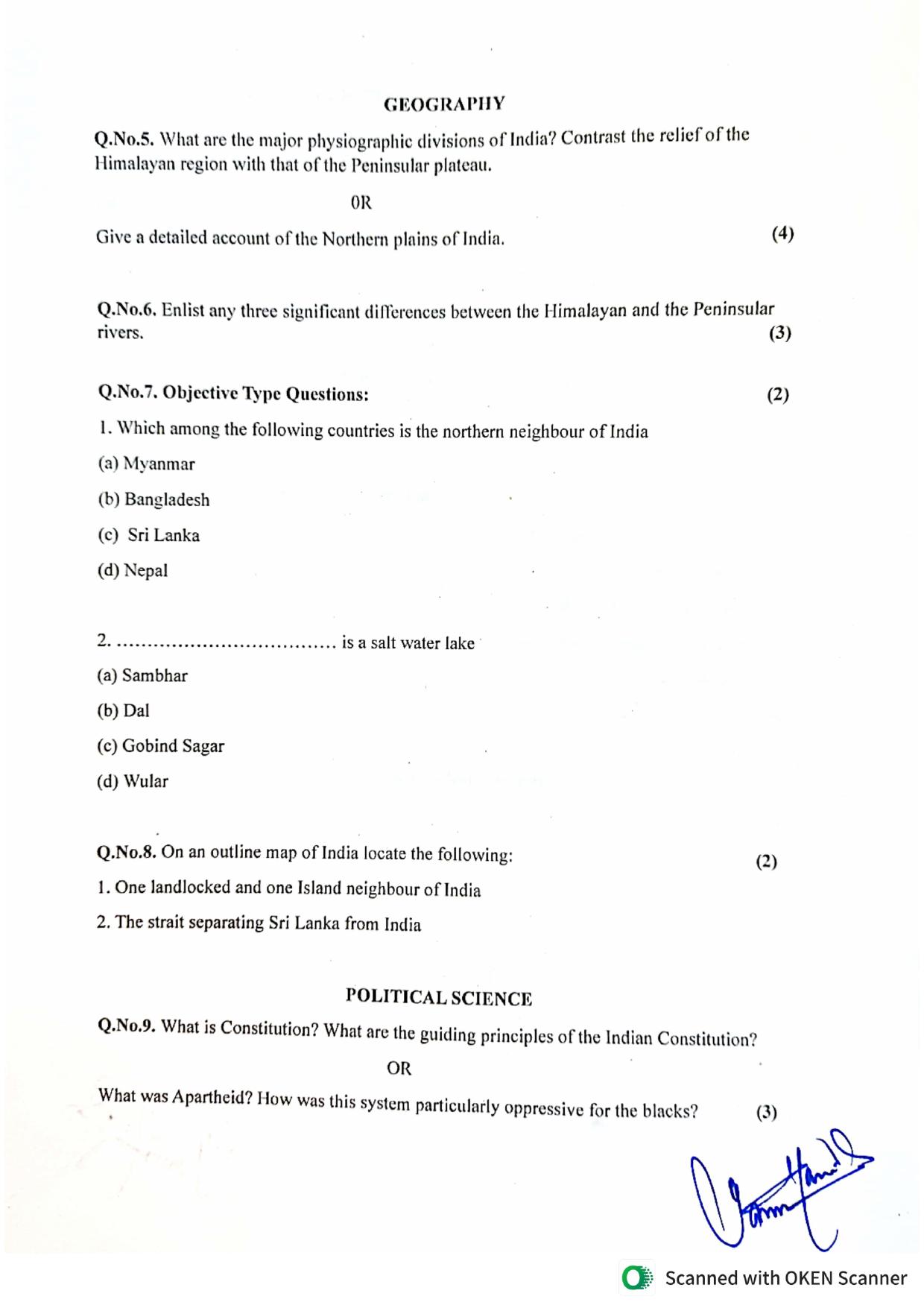 JKBOSE Class 9 Social Science (T1 & T2) Model Question Paper - Page 2