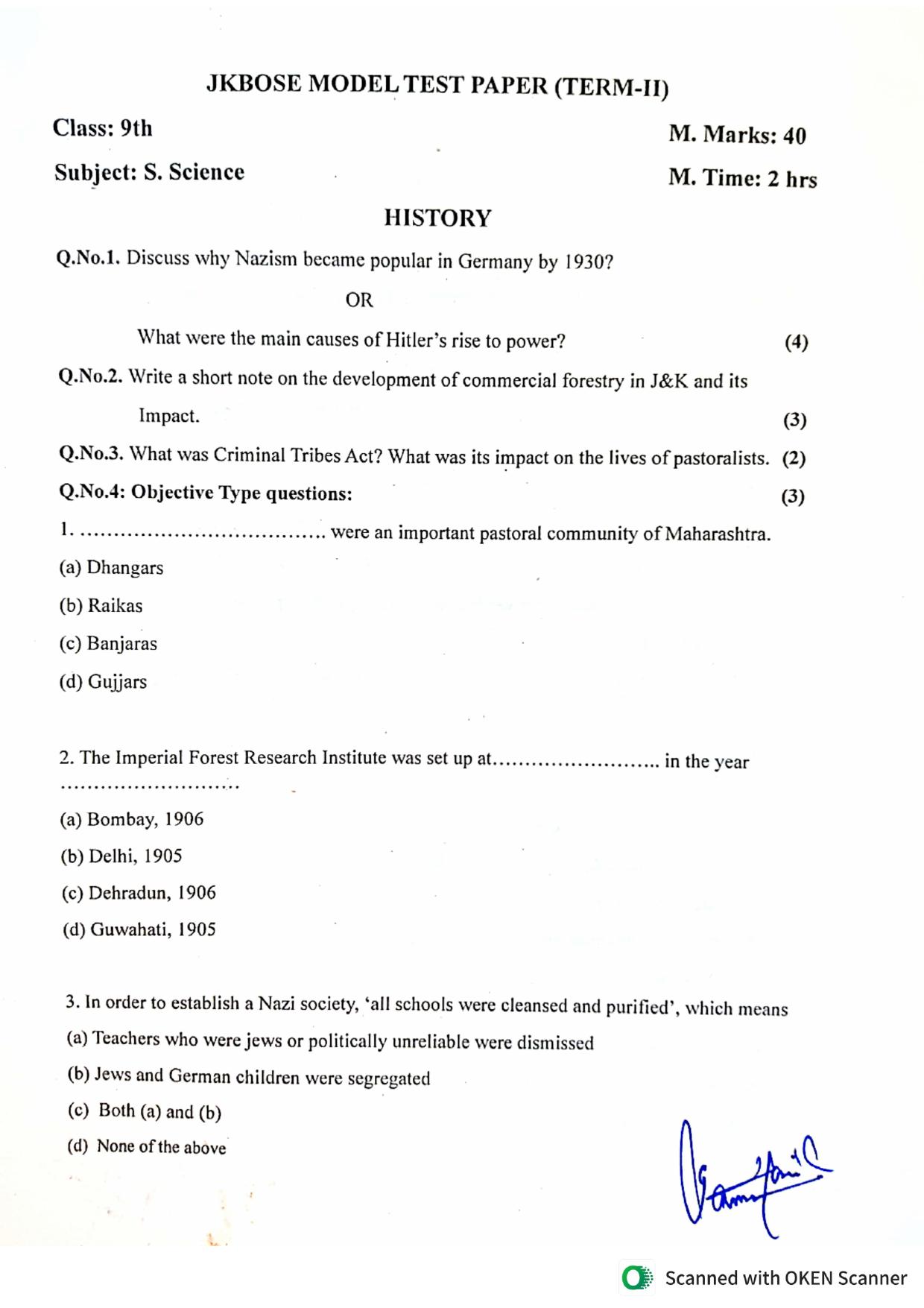 JKBOSE Class 9 Social Science (T1 & T2) Model Question Paper - Page 5