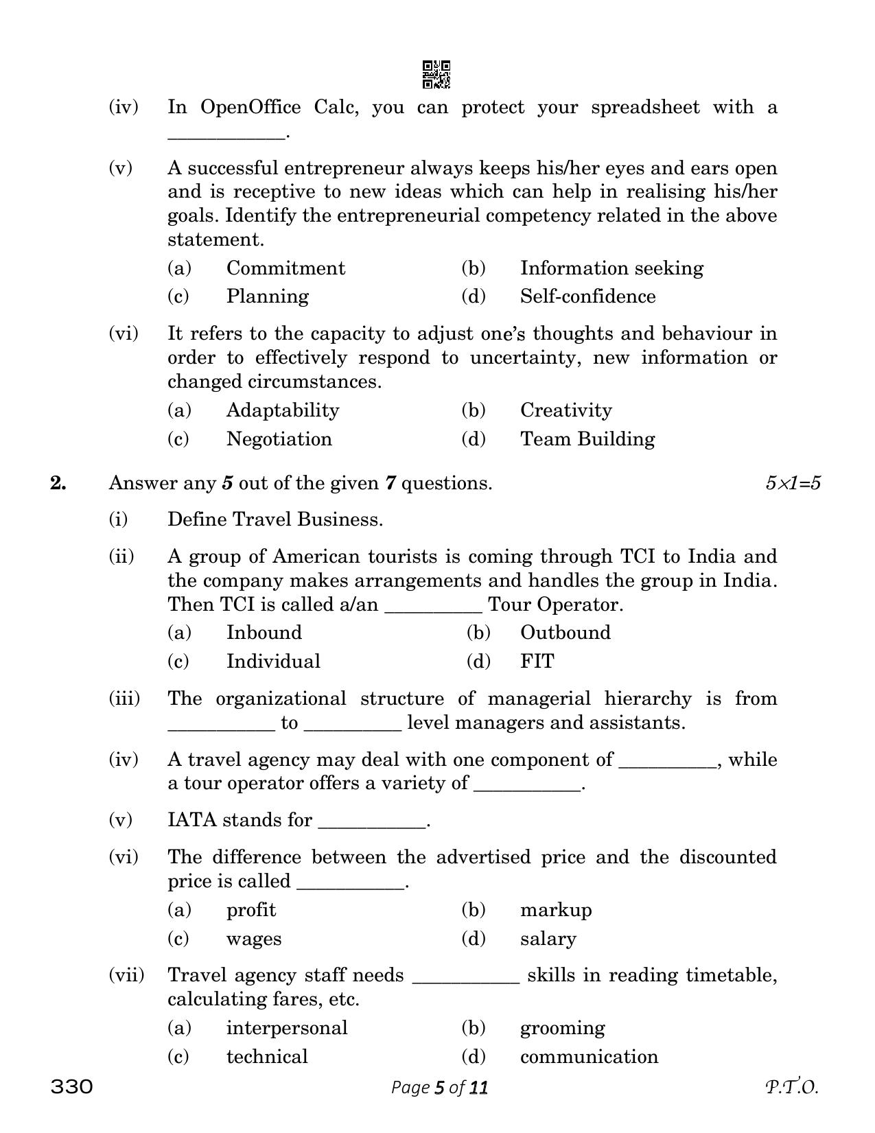 CBSE Class 12 Tourism (Compartment) 2023 Question Paper - Page 5
