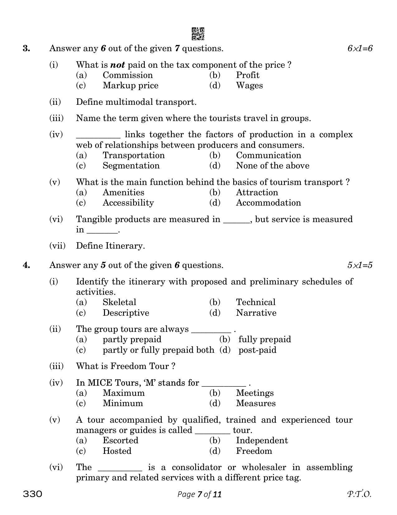 CBSE Class 12 Tourism (Compartment) 2023 Question Paper - Page 7