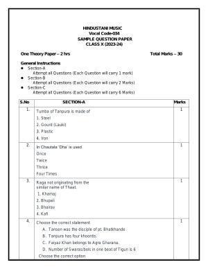 CBSE Class 10 Hindustani Music (Vocal) Sample Paper 2024