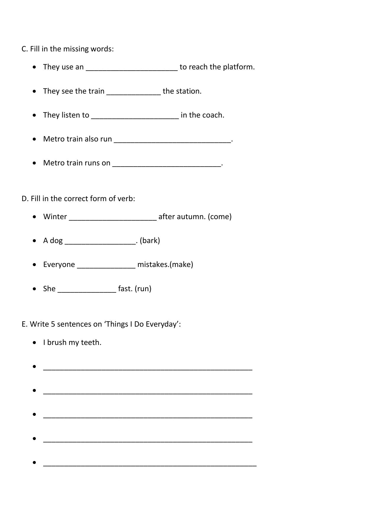 Worksheet for Class 2 English Assignment 3 - Page 2