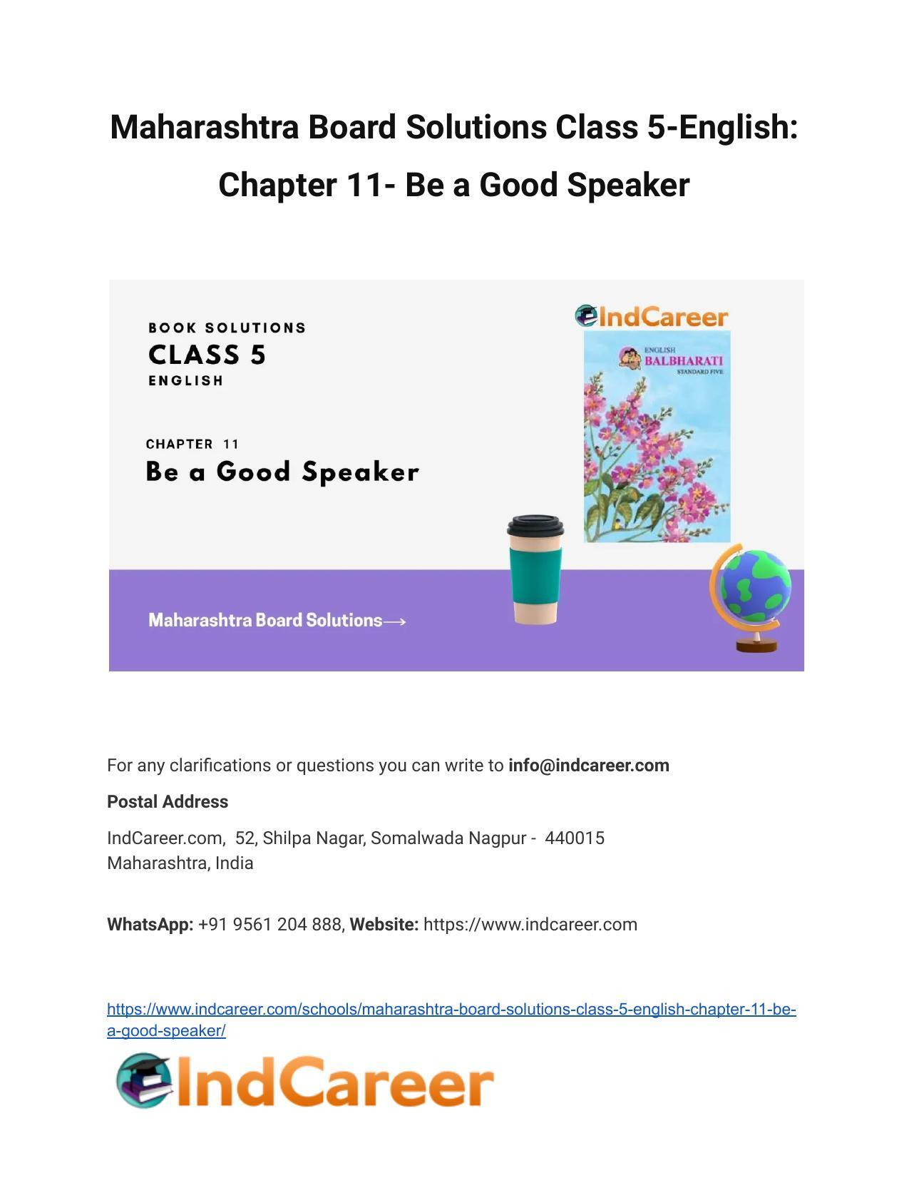 Maharashtra Board Solutions Class 5-English: Chapter 11- Be a Good Speaker - Page 1