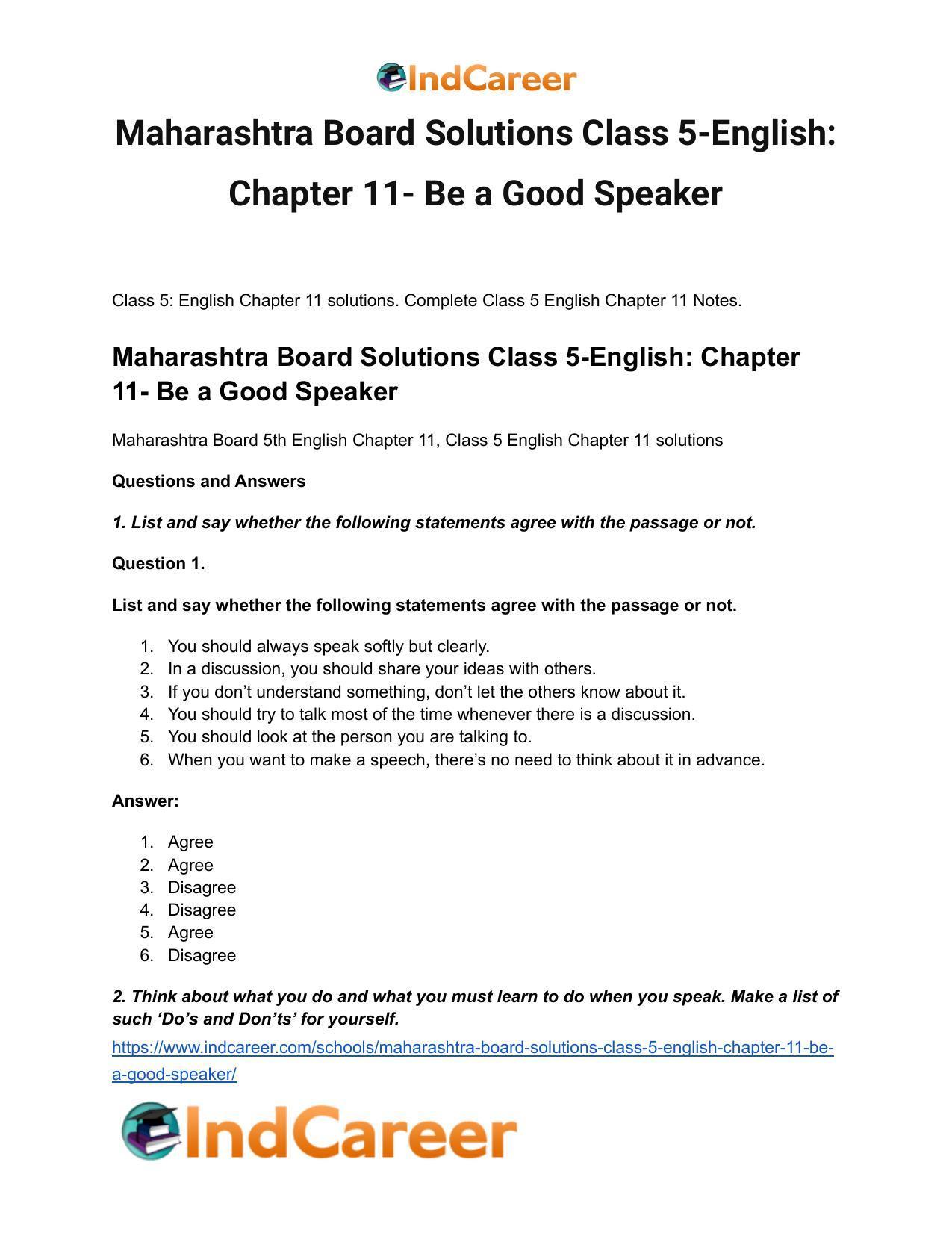 Maharashtra Board Solutions Class 5-English: Chapter 11- Be a Good Speaker - Page 2