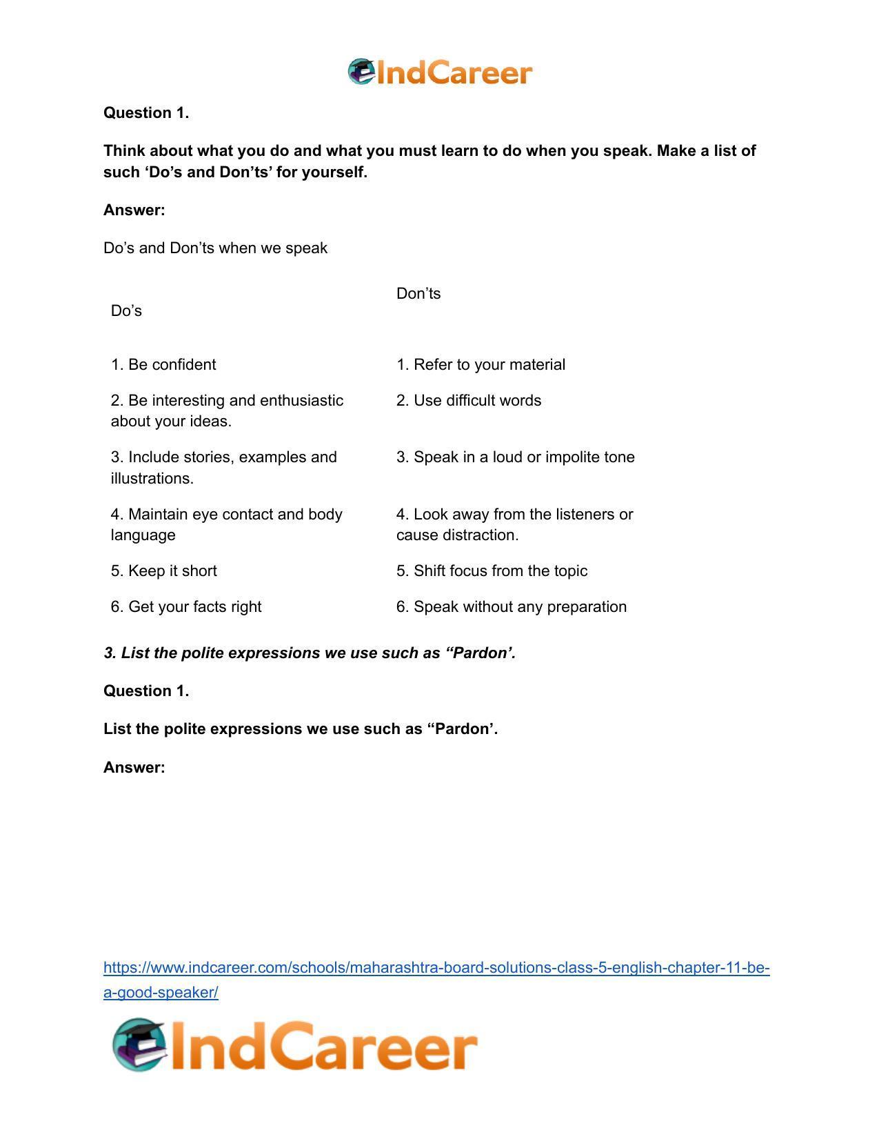 Maharashtra Board Solutions Class 5-English: Chapter 11- Be a Good Speaker - Page 3
