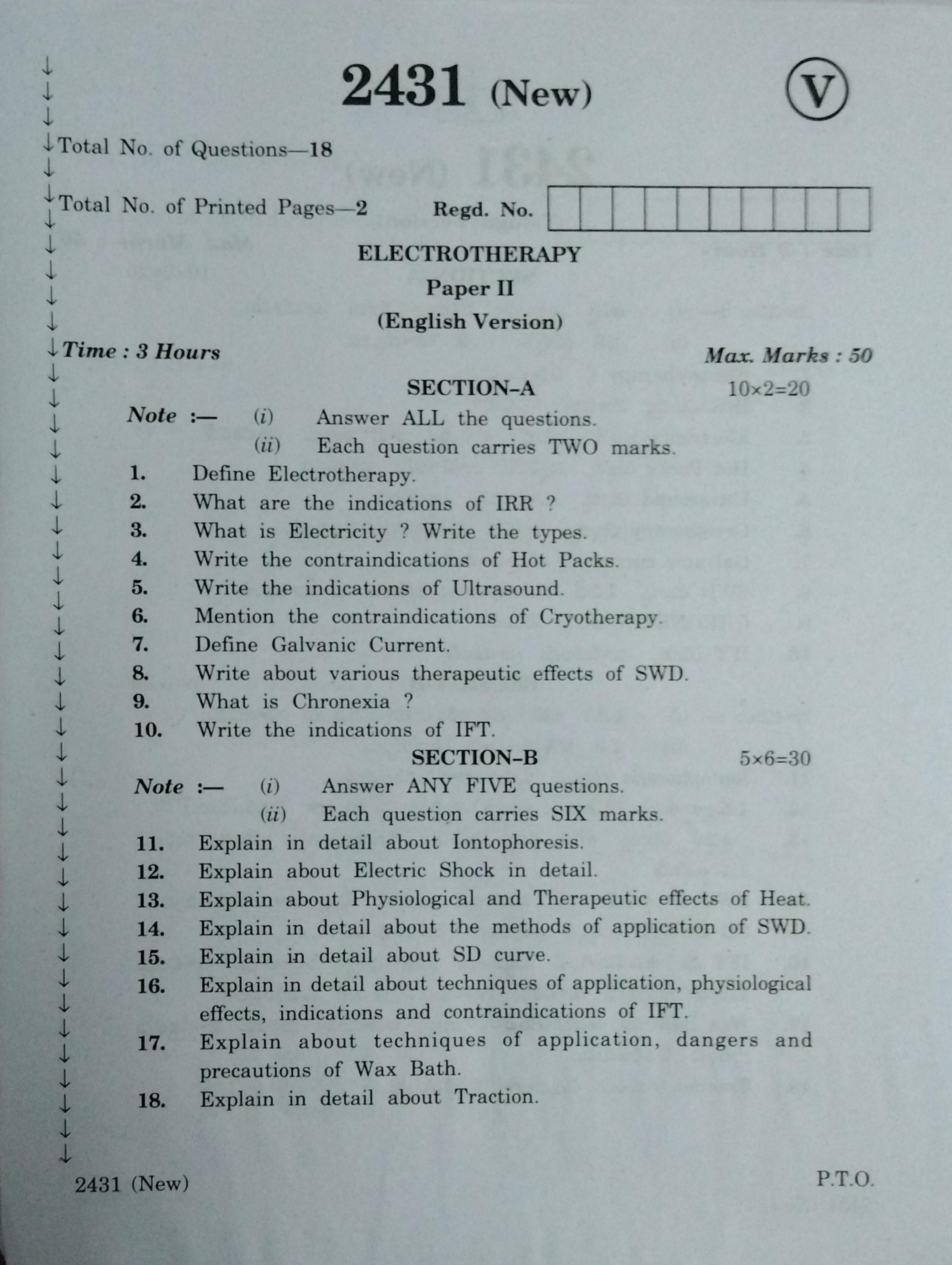 AP Inter 2nd Year Vocational Question Paper March - 2020 - Electro Therapy - II (new) - Page 1